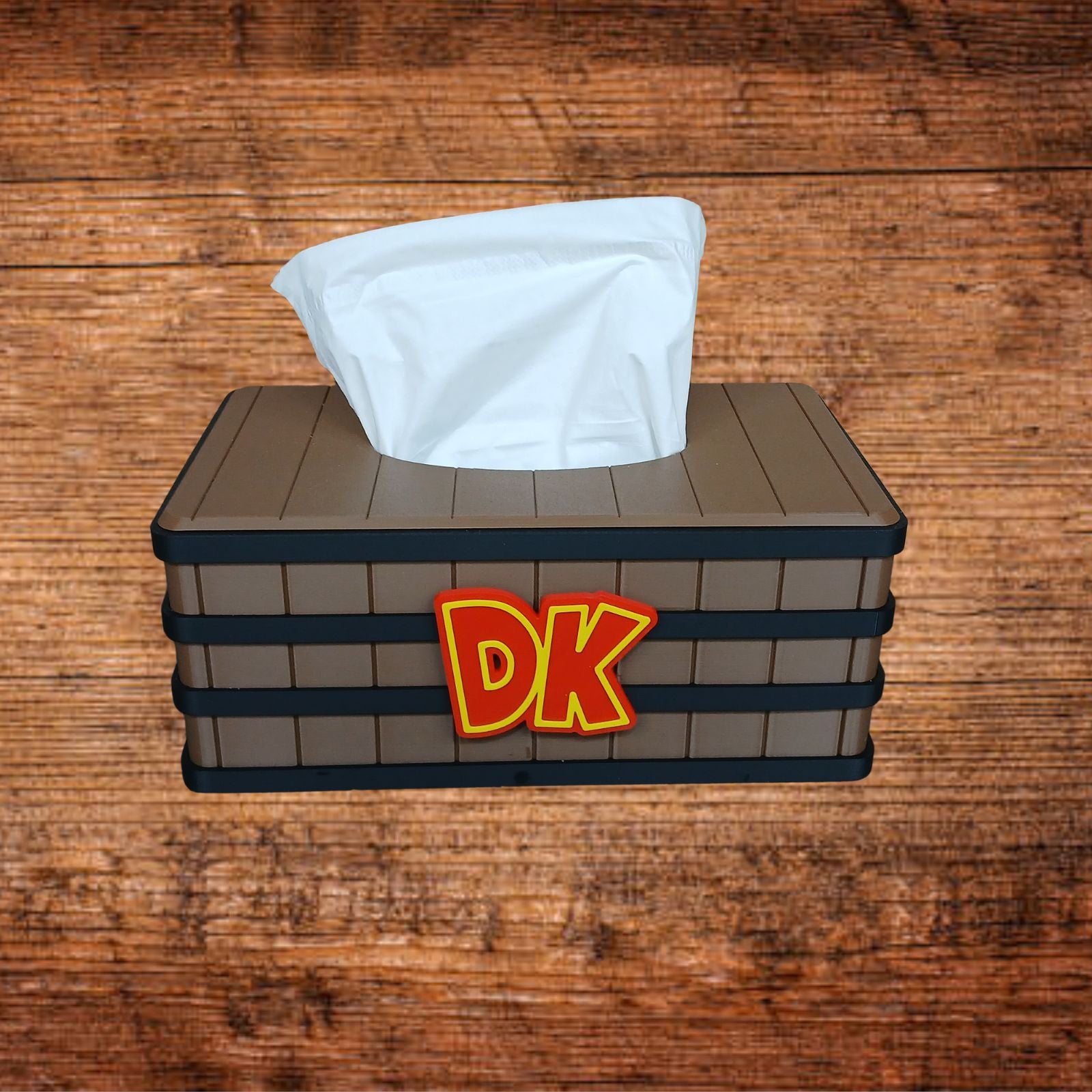 Taschentuchbox mit DK-Logo und weißem Taschentuch aus PLA, quaderförmig