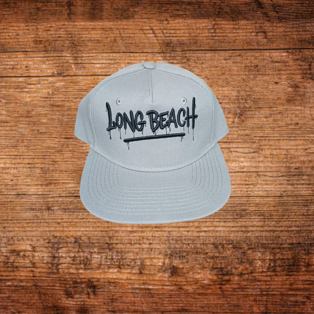 Grau melierte Snapback-Mütze mit 3D Stickerei „Long Beach“