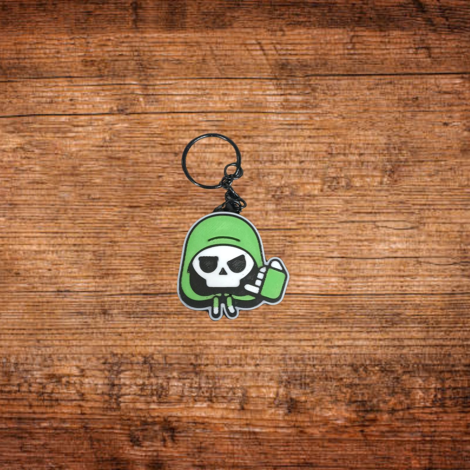 Schlüsselanhänger Totenkopf-Hoodie grün mit Schlüsselring und Kette