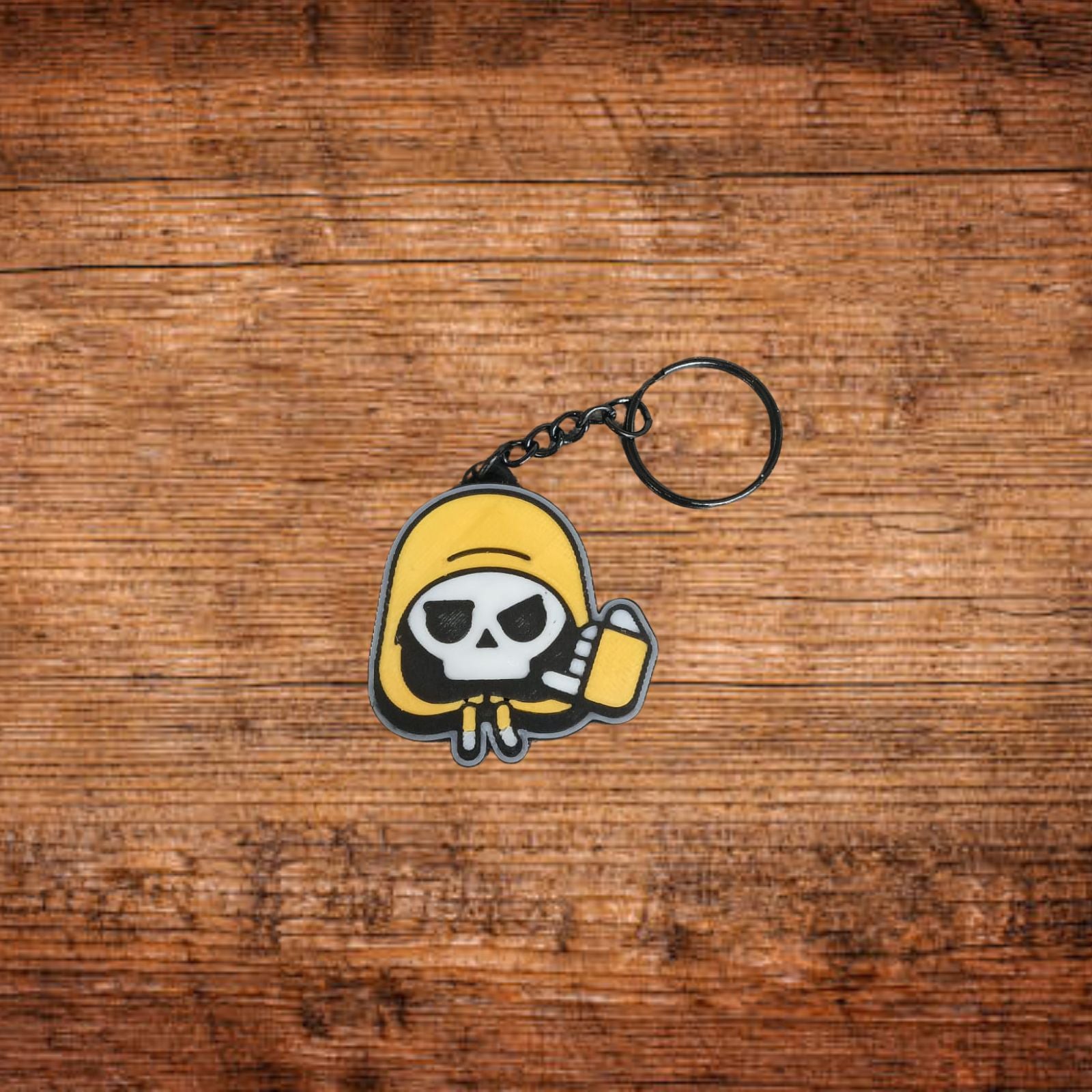 Schlüsselanhänger Totenkopf-Hoodie gelb mit Schlüsselring und Kette