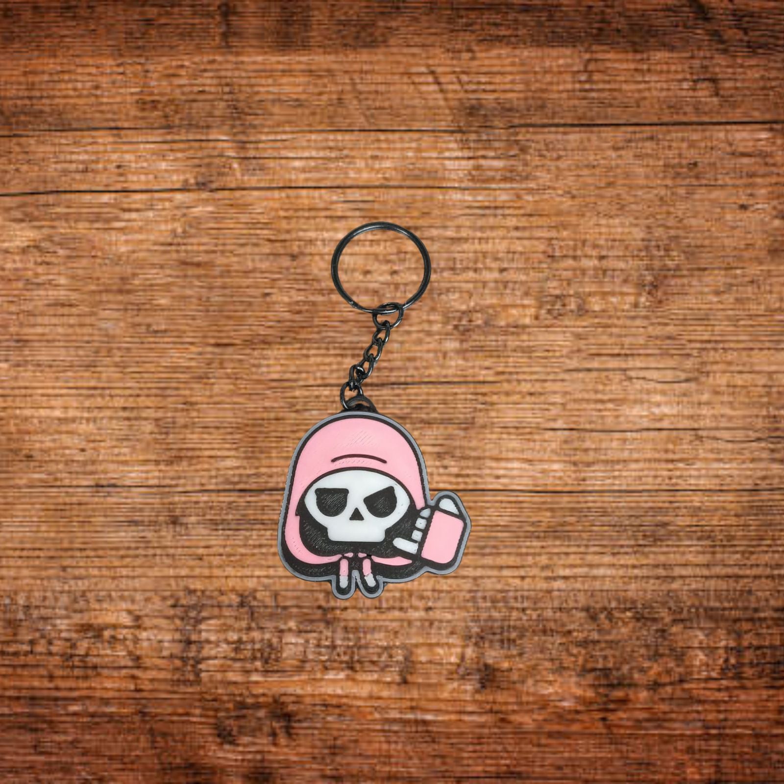 Schlüsselanhänger Totenkopf-Hoodie rosa mit Schlüsselring und Kette