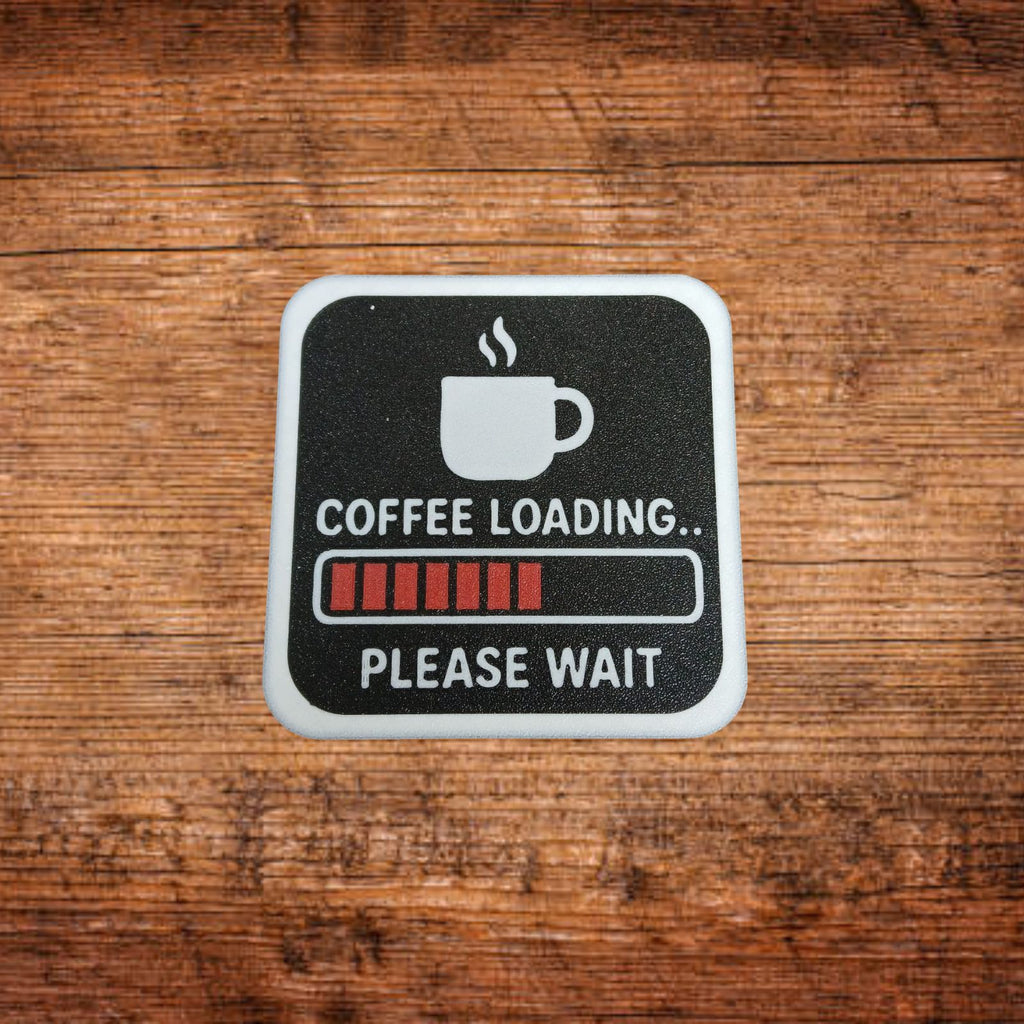 Schwarzer Untersetzer mit weißem Rand und Kaffee-Loading-Design