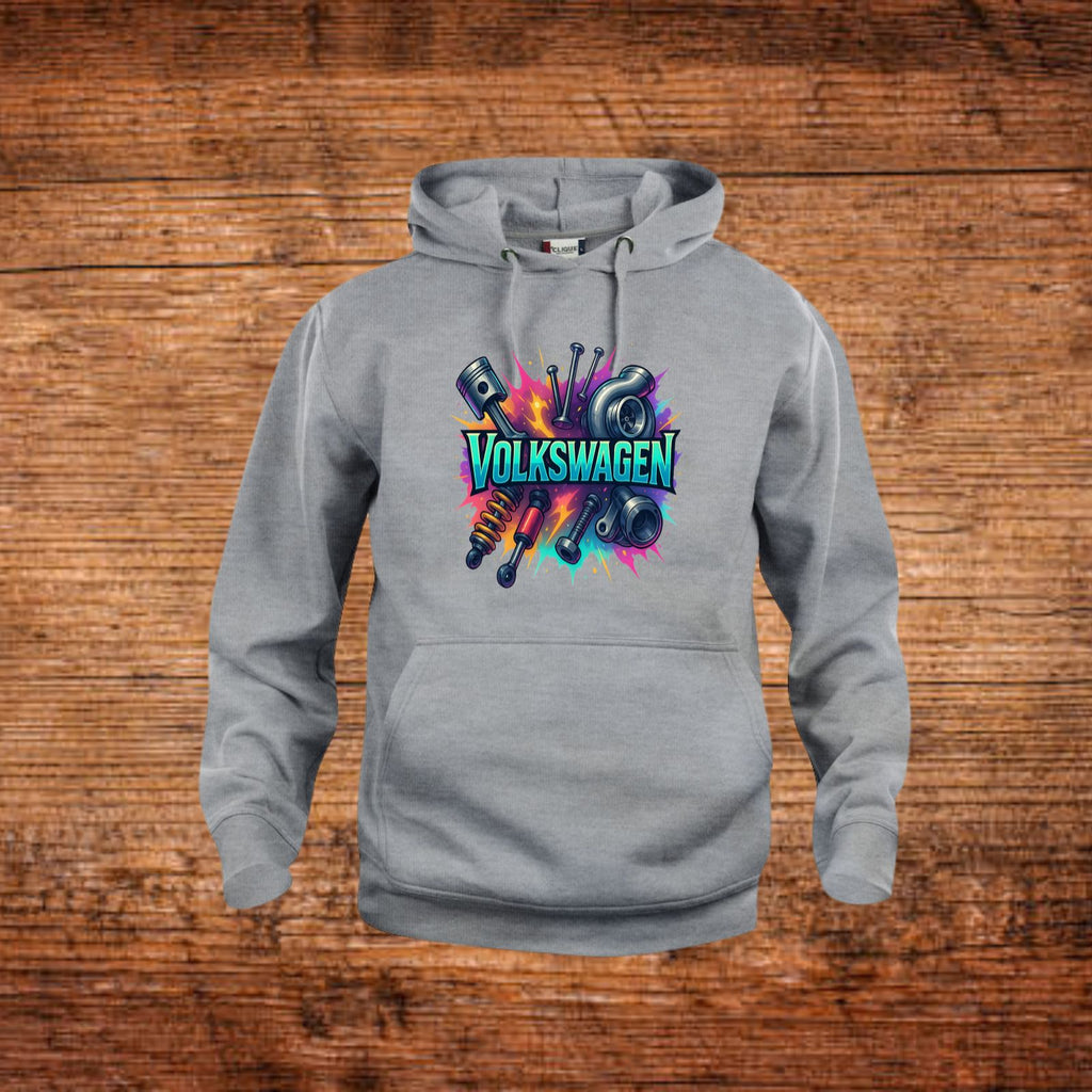 Grau Hoodie mit Kapuze, Kängurutasche und farbigem Volkswagen-Grafikdruck