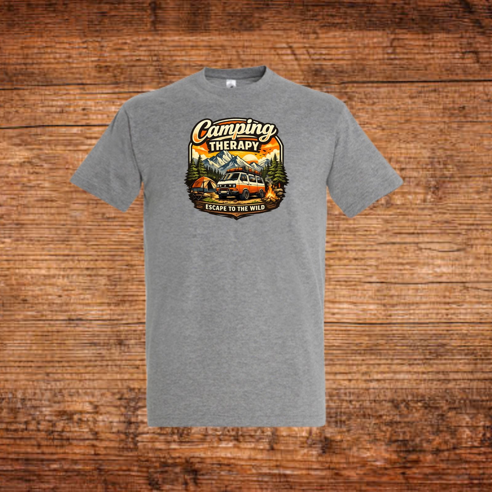 T-Shirt mit Camping-Print, grauer Stoff