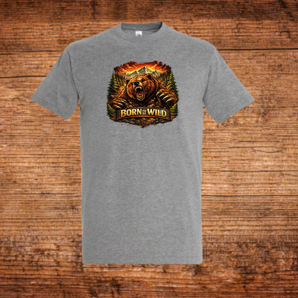 Graues T-Shirt mit Bären-Print „Born to be Wild“