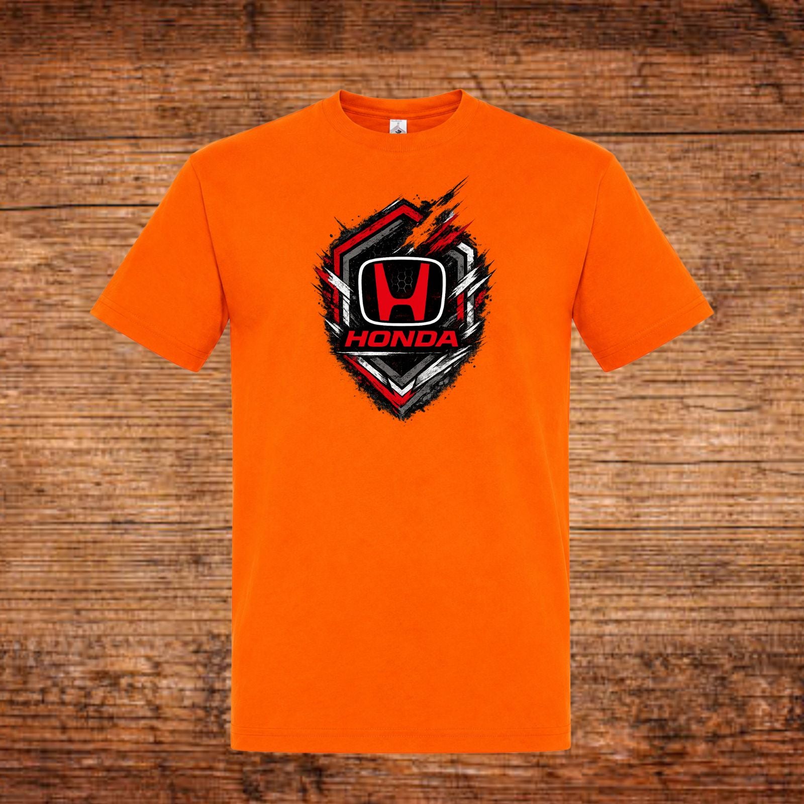 Oranges Honda-T-Shirt mit Frontprint im Schild-Design