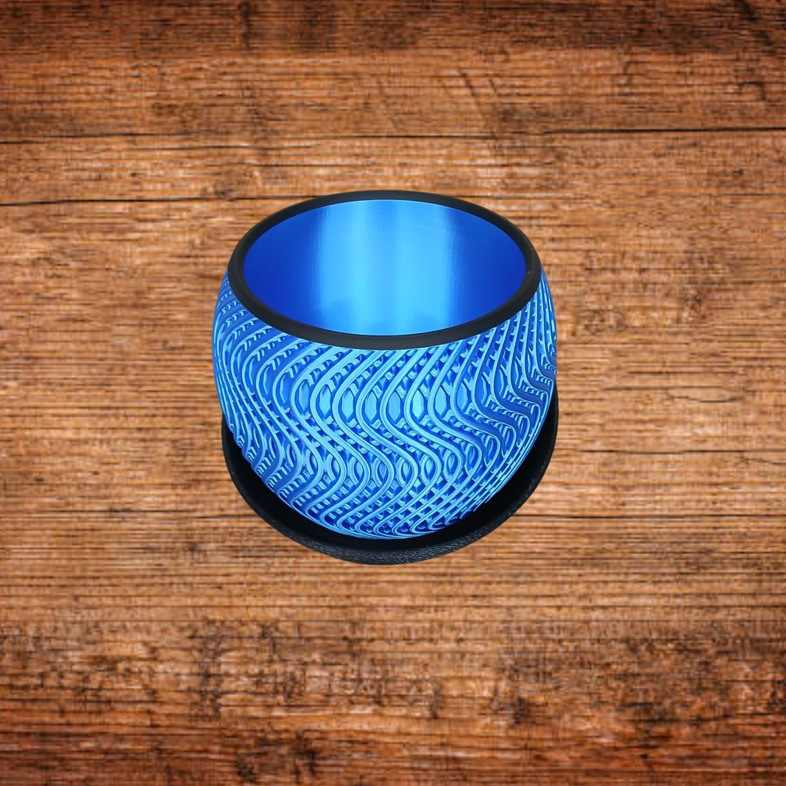 Blumentopf mit 3D-Druck-Wellenmuster, blau, schwarz gerandet (14 cm)