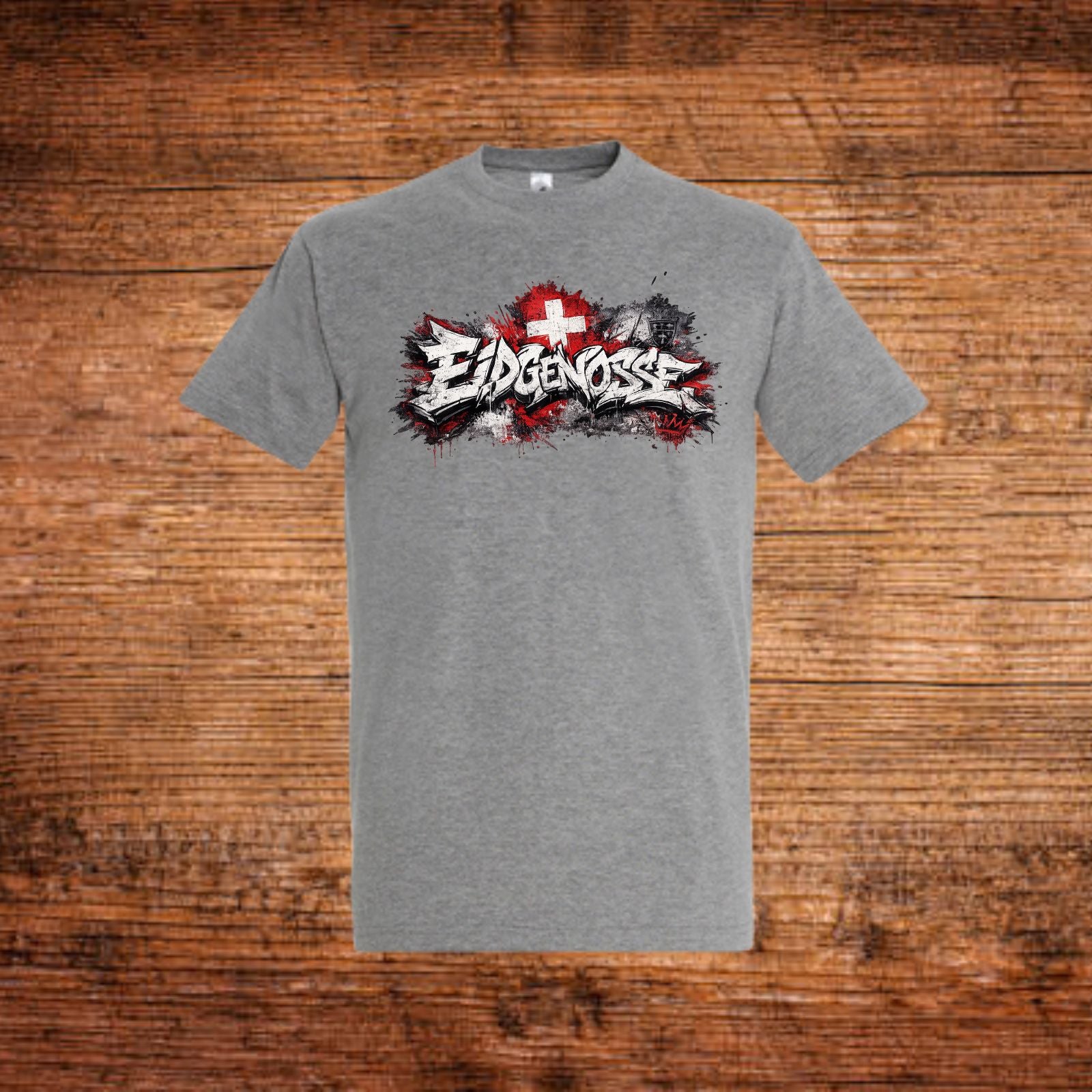 Graues Herren-T-Shirt mit Rundhalsausschnitt und Frontmotiv