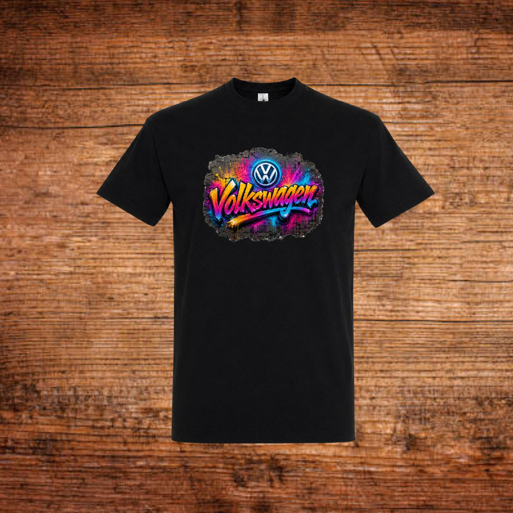 Graffiti-T-Shirt mit Volkswagen Aufdruck, schwarz, Rundhalsausschnitt
