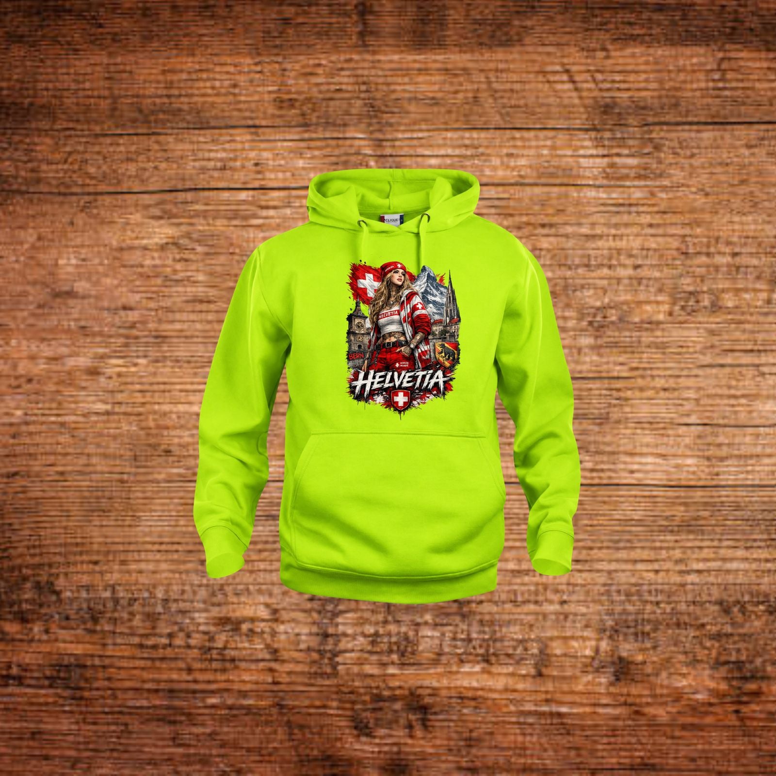 Grüner Hoodie mit Kapuze und Frontprint