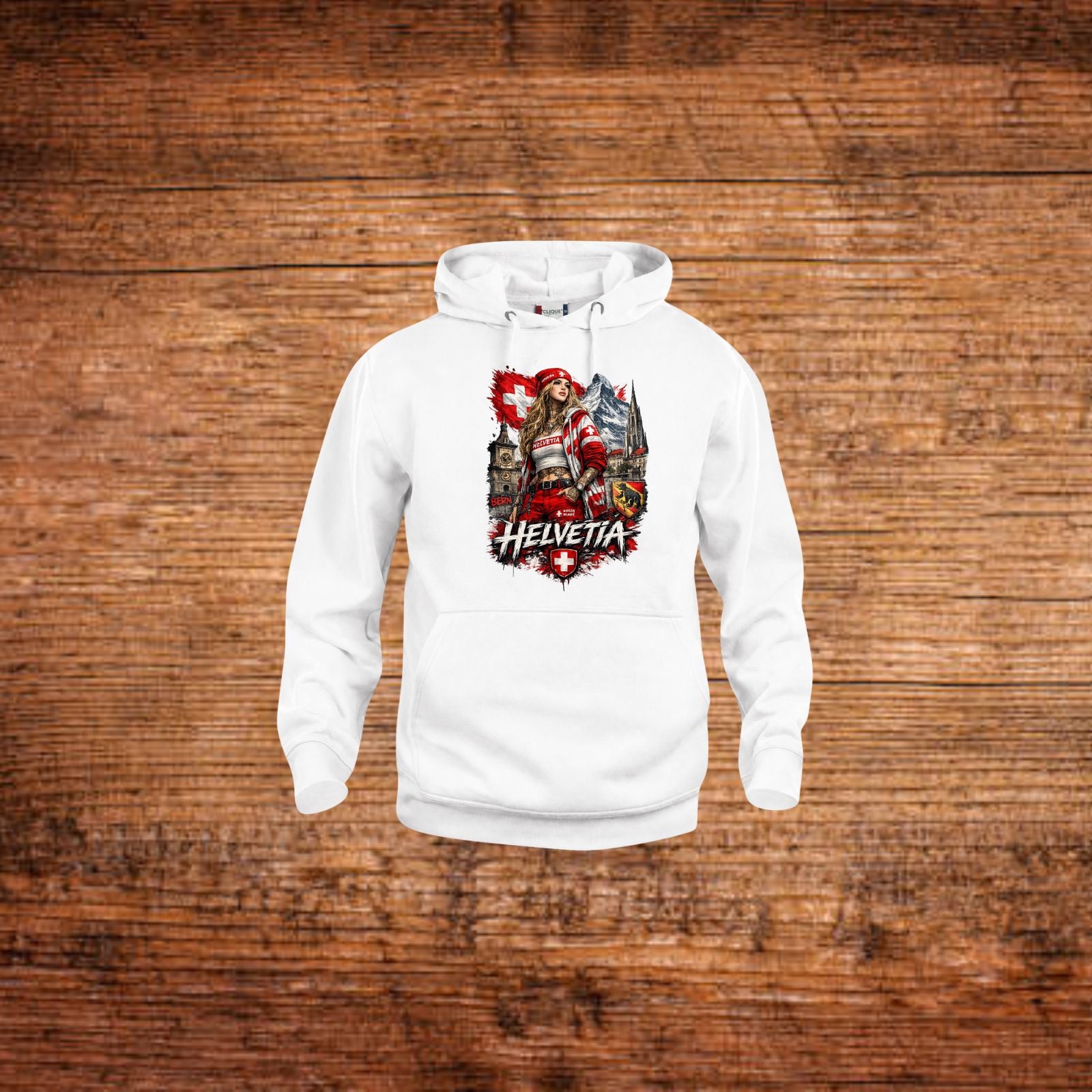 Weißer Hoodie mit Kapuze und Frontprint