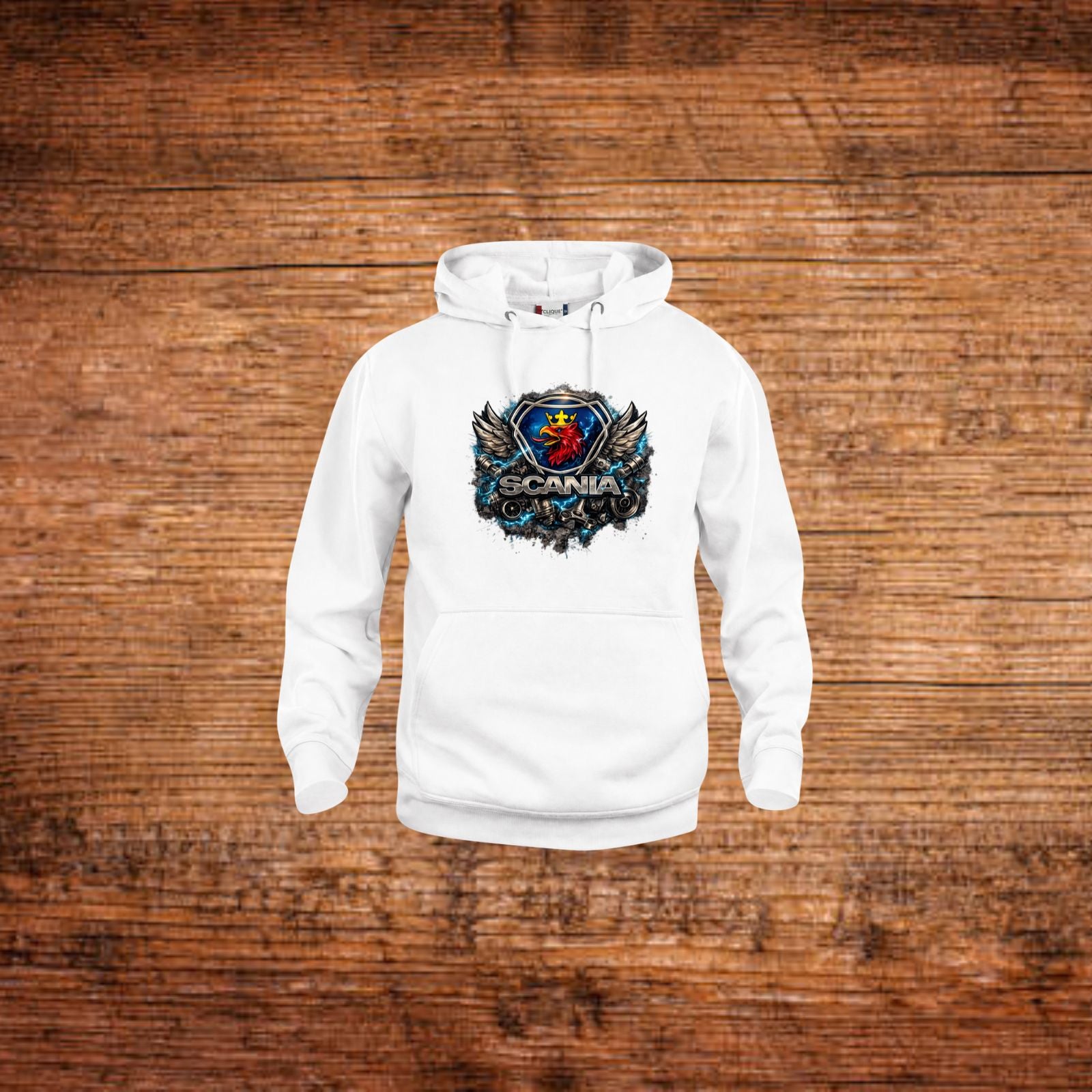 Weißer Kapuzenpullover mit Frontlogo, Kängurutasche und Kordelzug