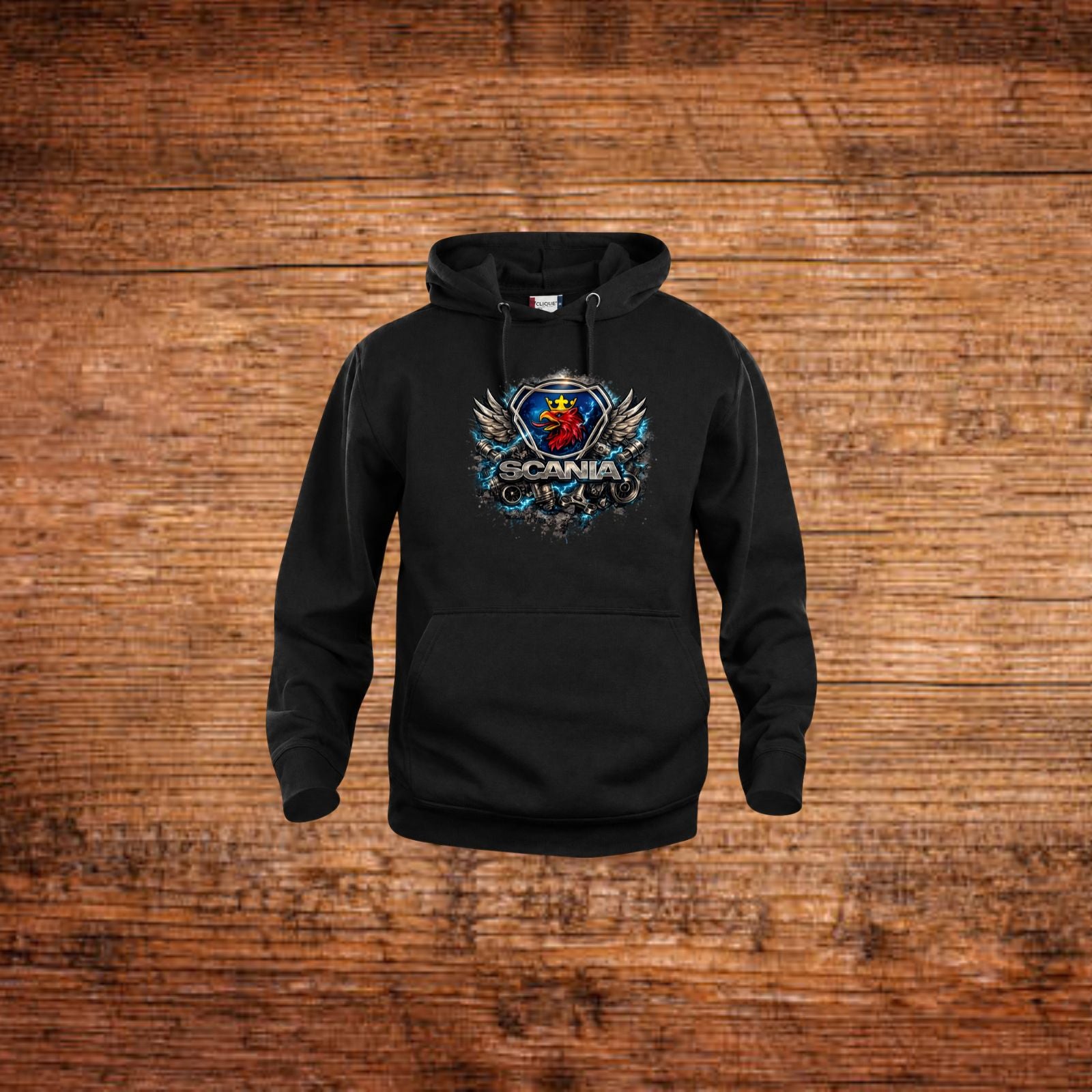 Schwarzer Kapuzenpullover mit Frontlogo, Kängurutasche und Kordelzug