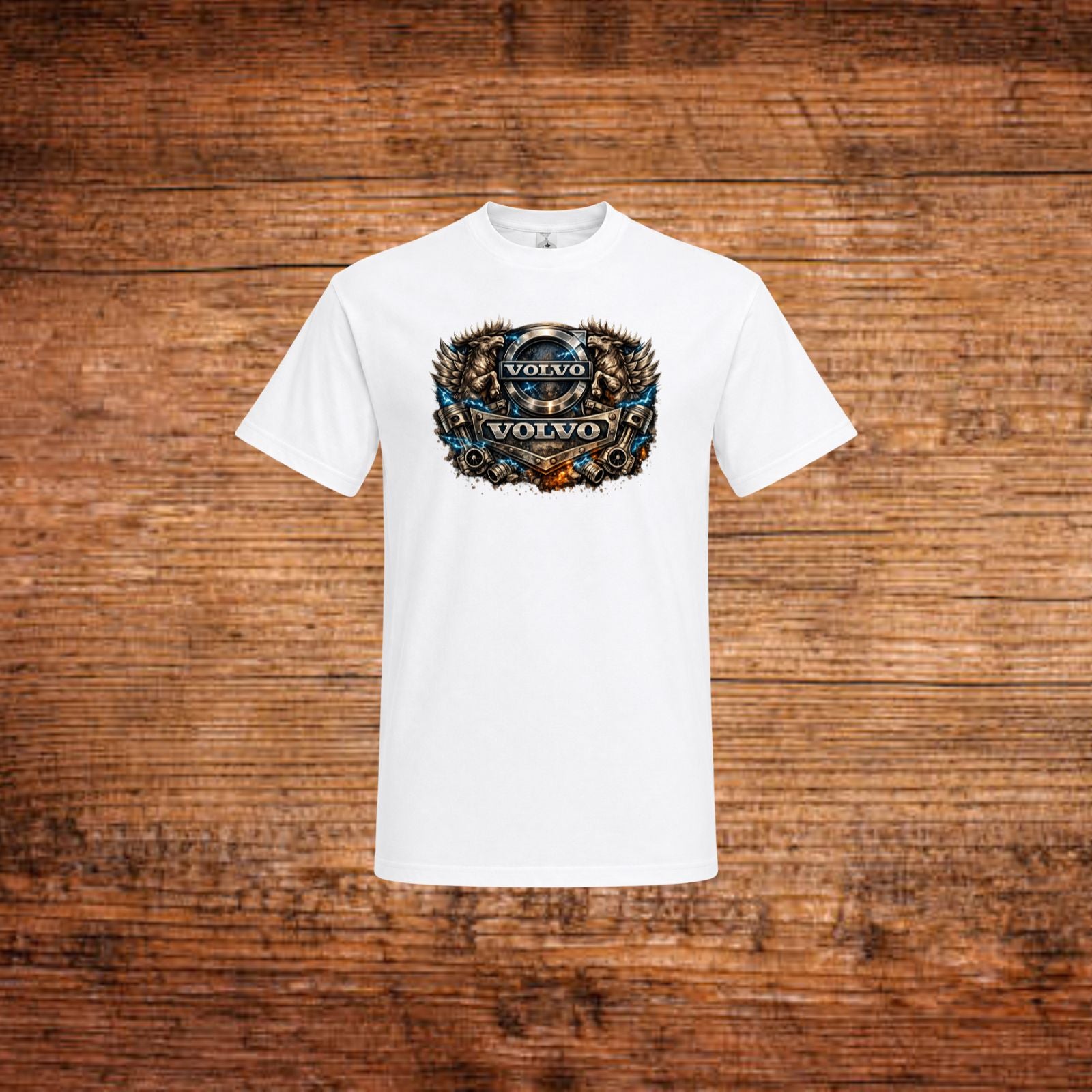 Volvo T‑Shirt (Steampunk-Edition) in Weiß mit großer Volvo-Grafik vorne