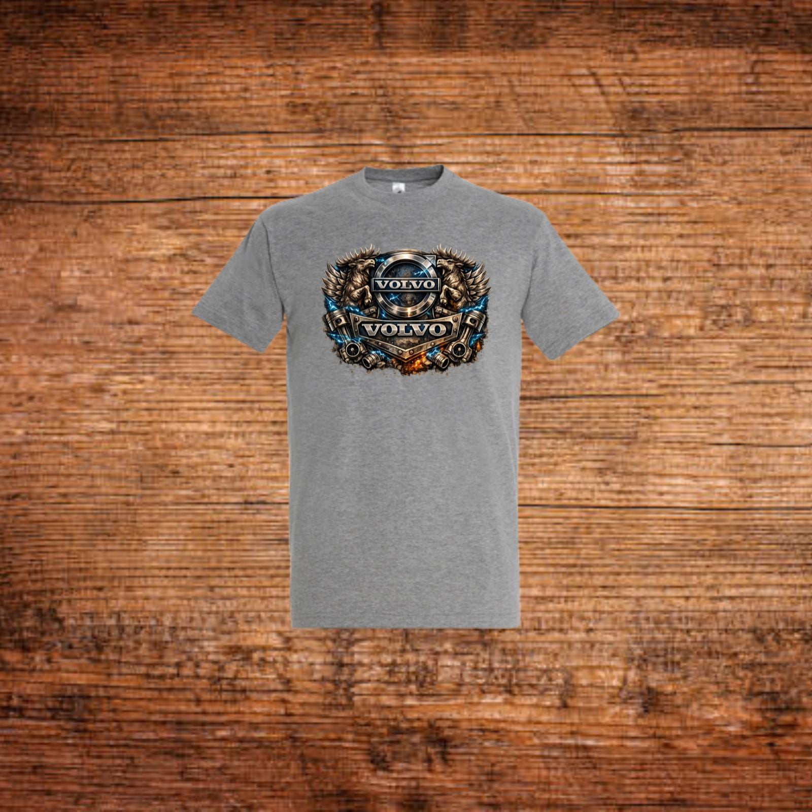 Volvo T‑Shirt (Steampunk-Edition) in Grau mit großer Volvo-Grafik vorne