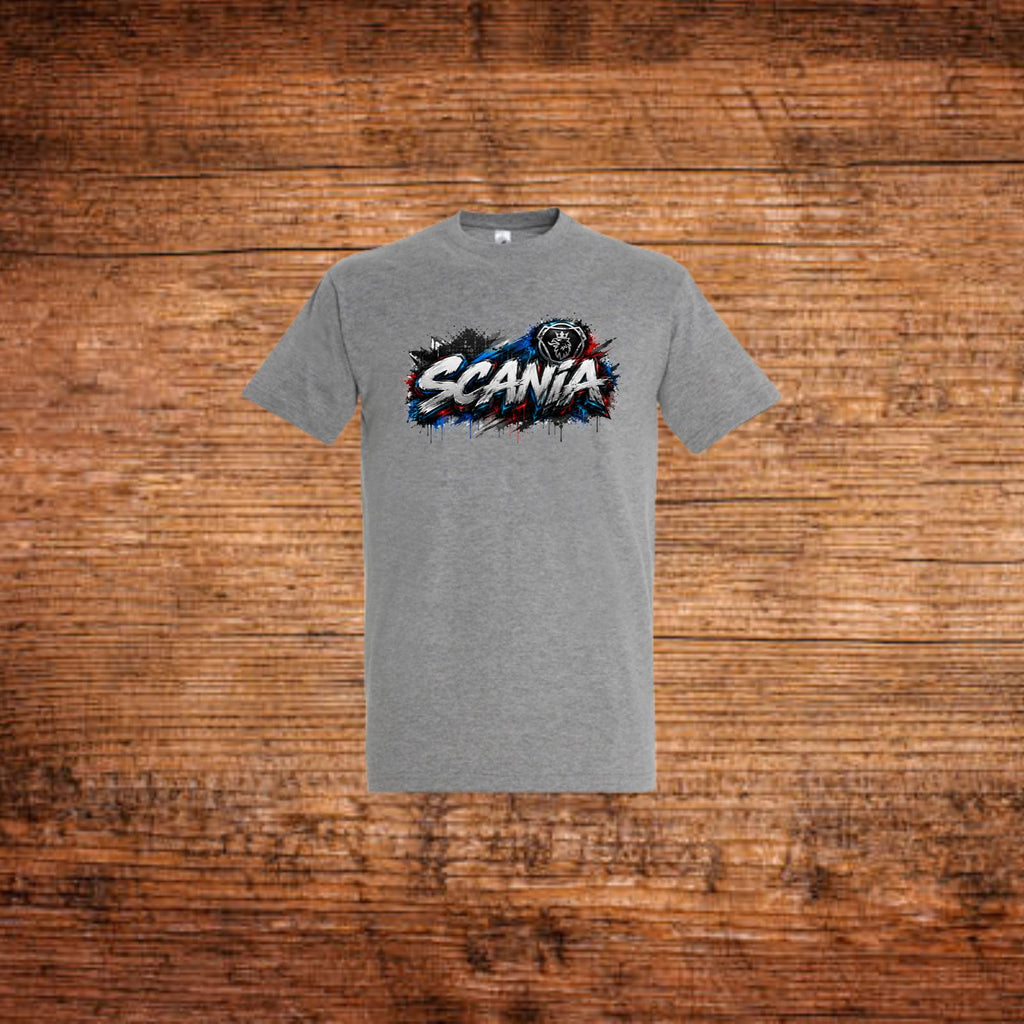 Scania T-Shirt in Grau mit Graffiti-Logo auf der Brust