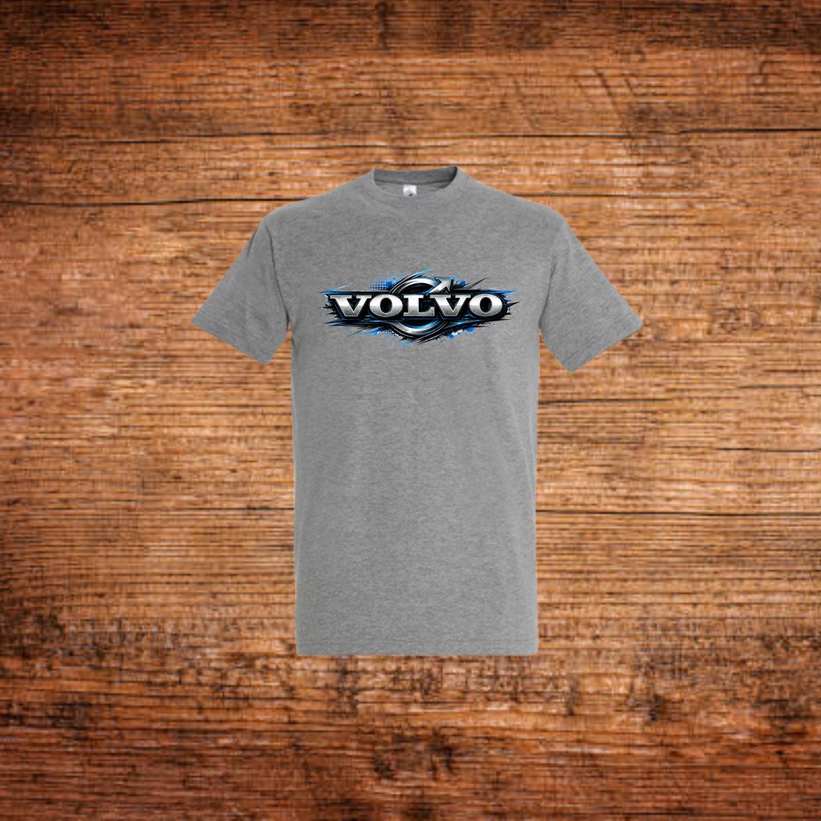 T-Shirt in Grau mit Volvo-Logo vorn in Chrome-Optik