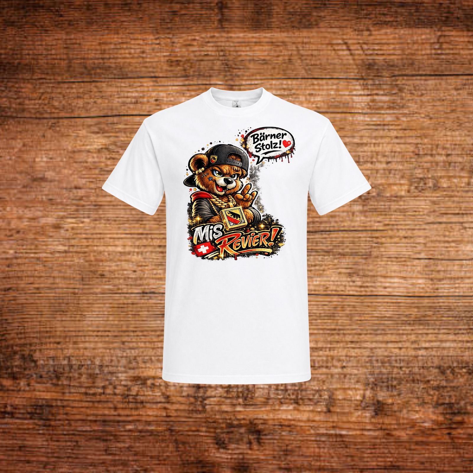 Weißes T-Shirt mit großem Tiercomic-Print vorn und rundem Halsausschnitt