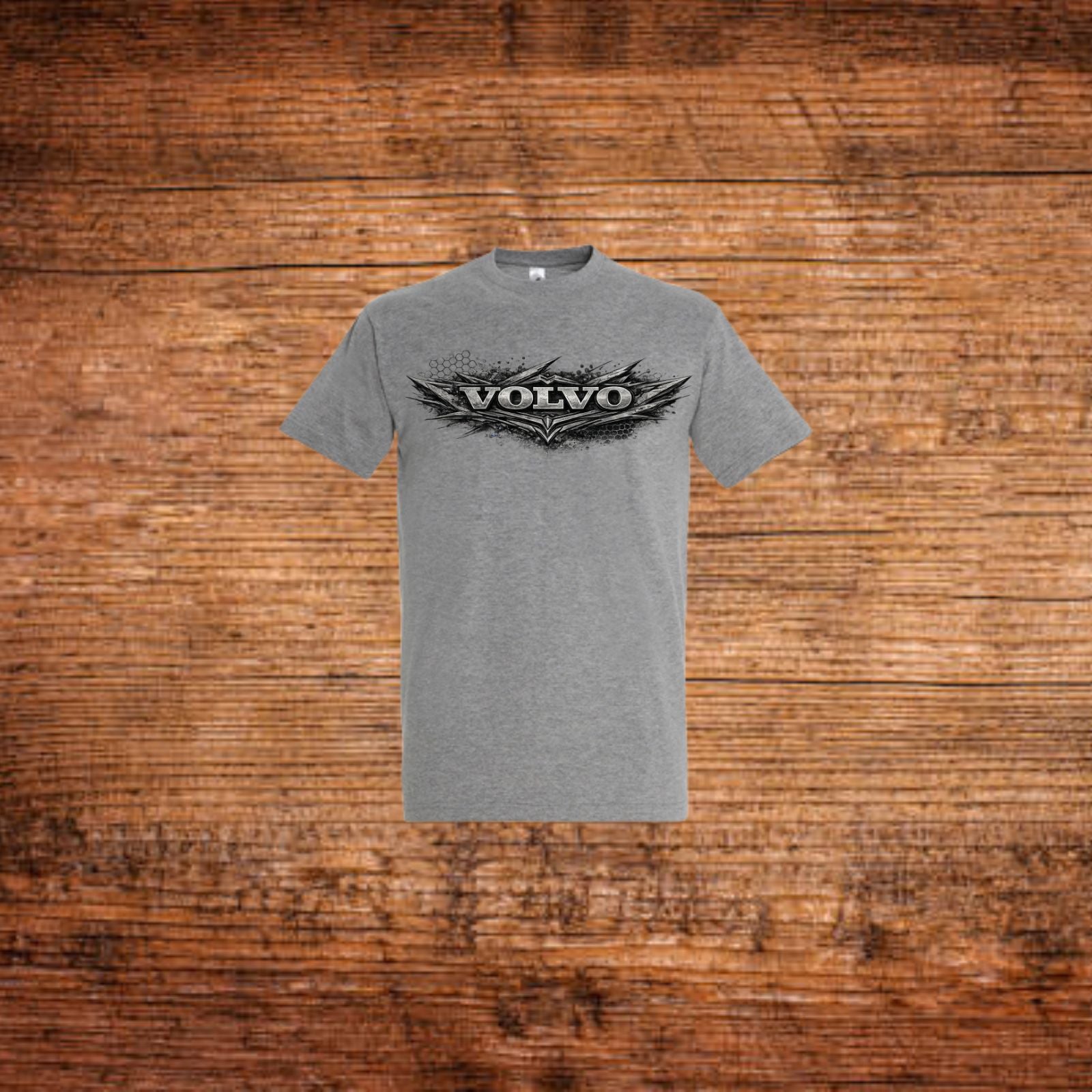 Graues T-Shirt mit VOLVO Metall-Logo vorne