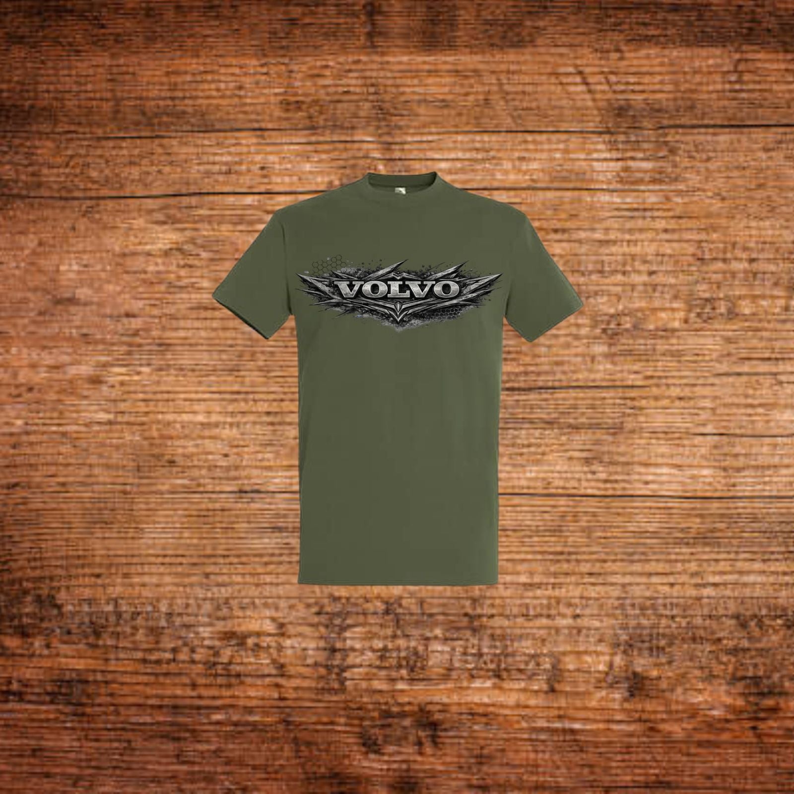 Olives T-Shirt mit VOLVO Metall-Logo vorne