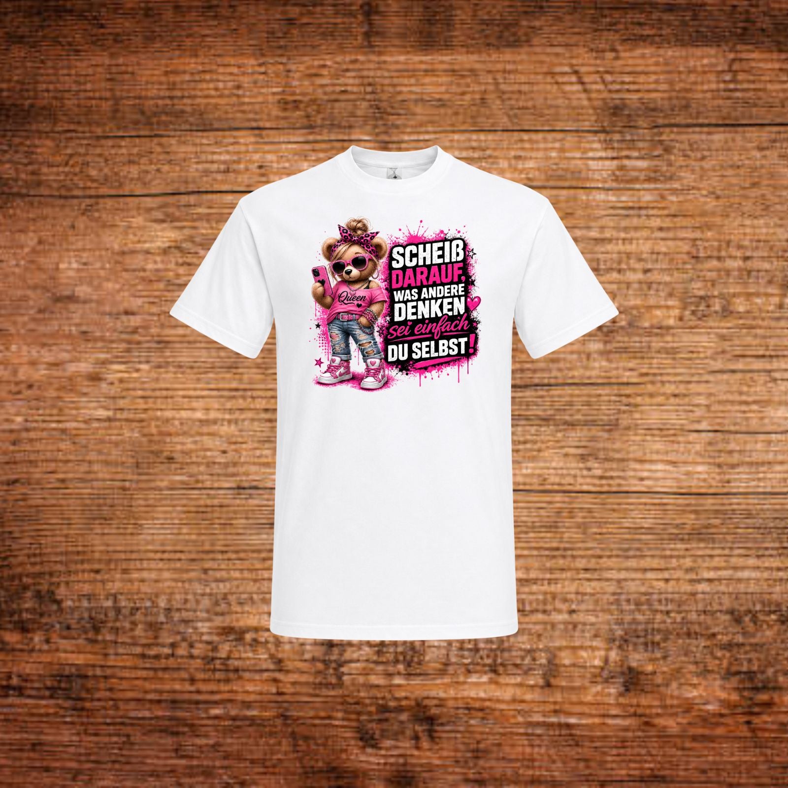 Damen T‑Shirt in Weiß mit rundem Halsausschnitt und farbigem Frontprint