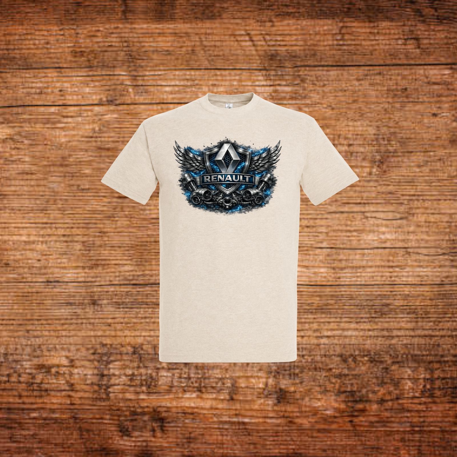 Beiges Renault T-Shirt mit Flügel-Logo-Print auf der Brust