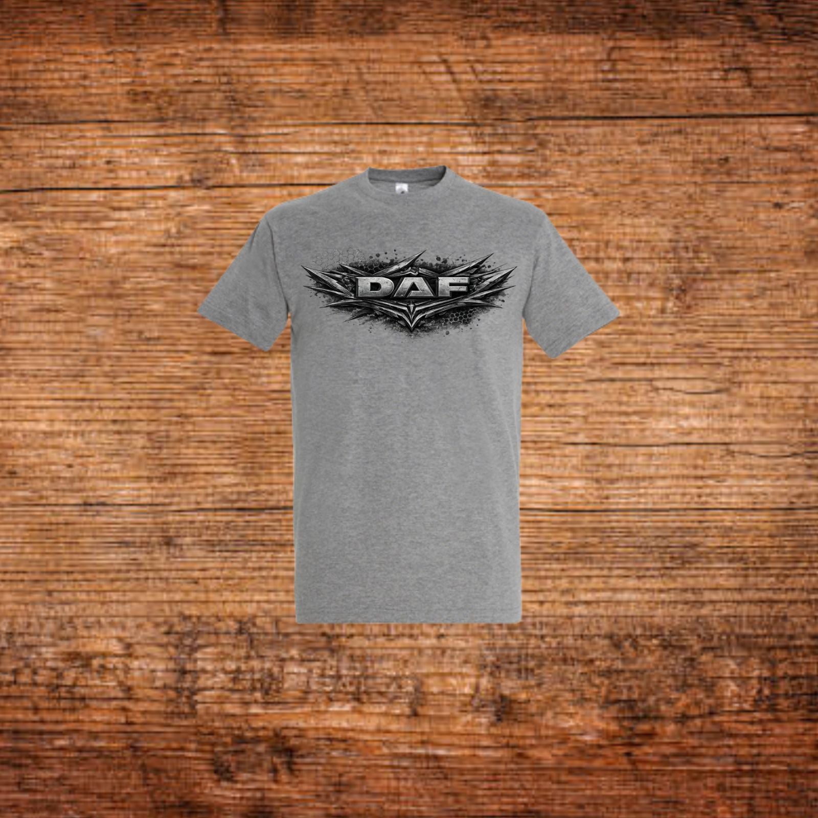 Graues T-Shirt mit DAF Frontlogo, Rundhalsausschnitt und kurzem Arm