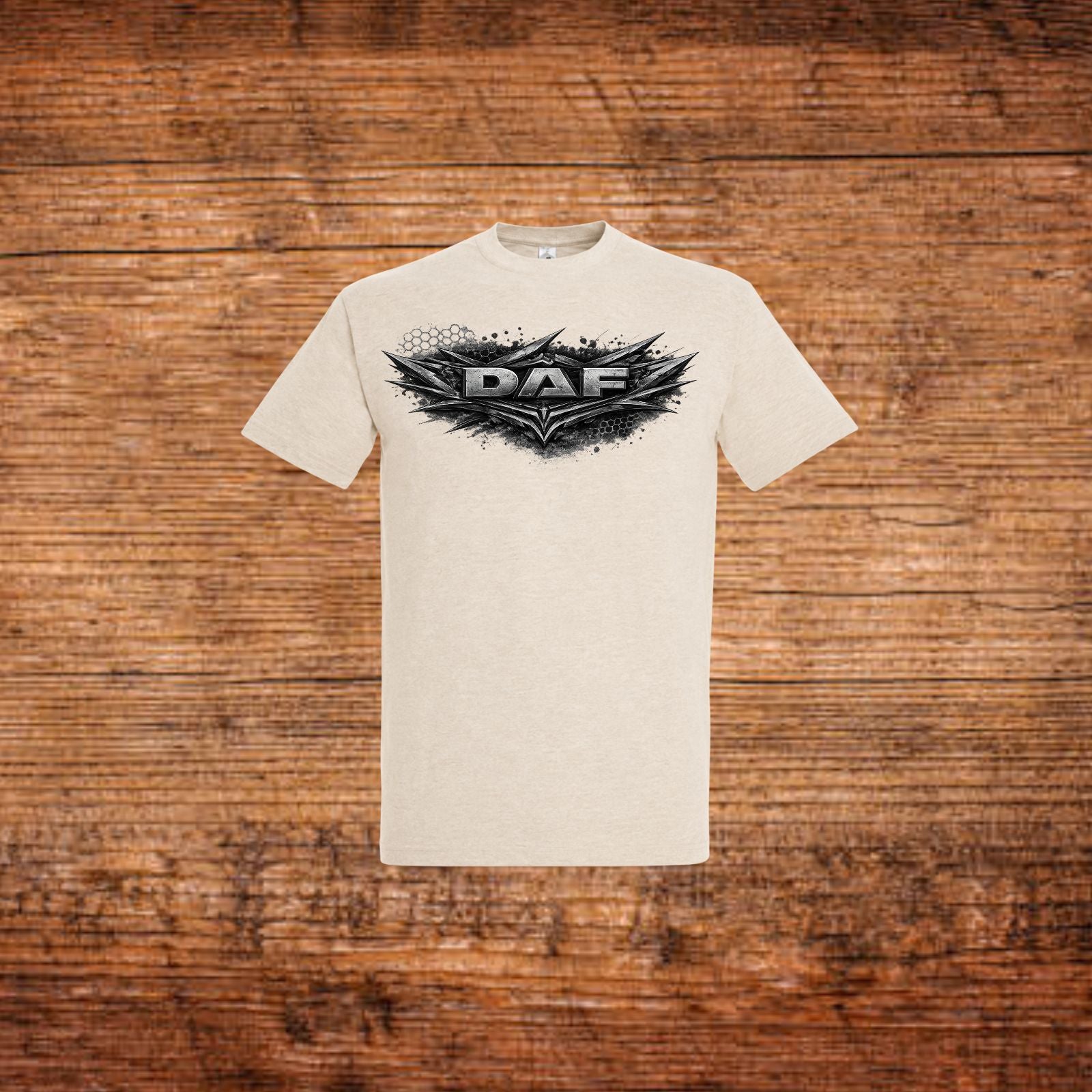 Beiges T-Shirt mit DAF Frontlogo, Rundhalsausschnitt und kurzem Arm