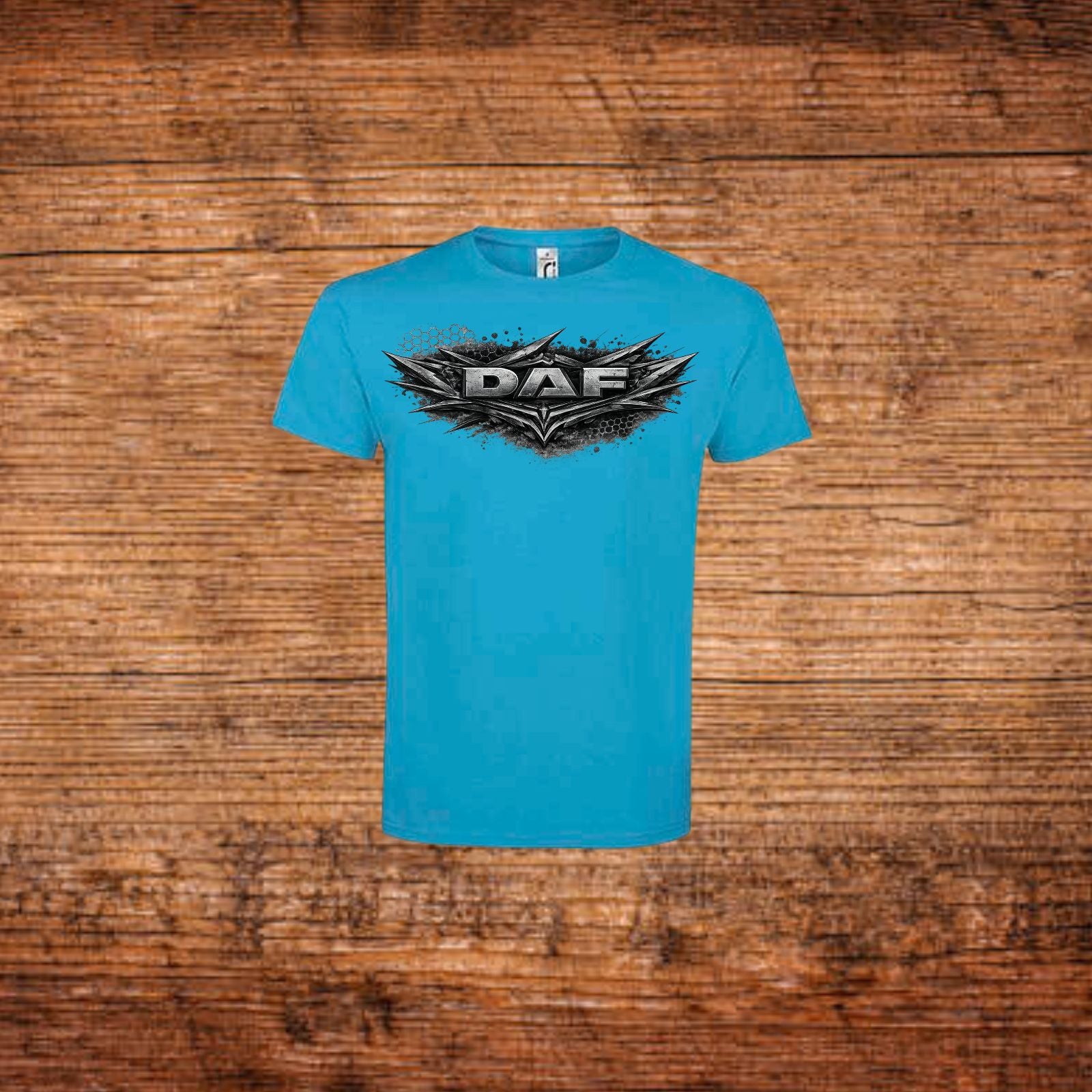 Türkisfarbenes T-Shirt mit DAF Frontlogo, Rundhalsausschnitt und kurzem Arm