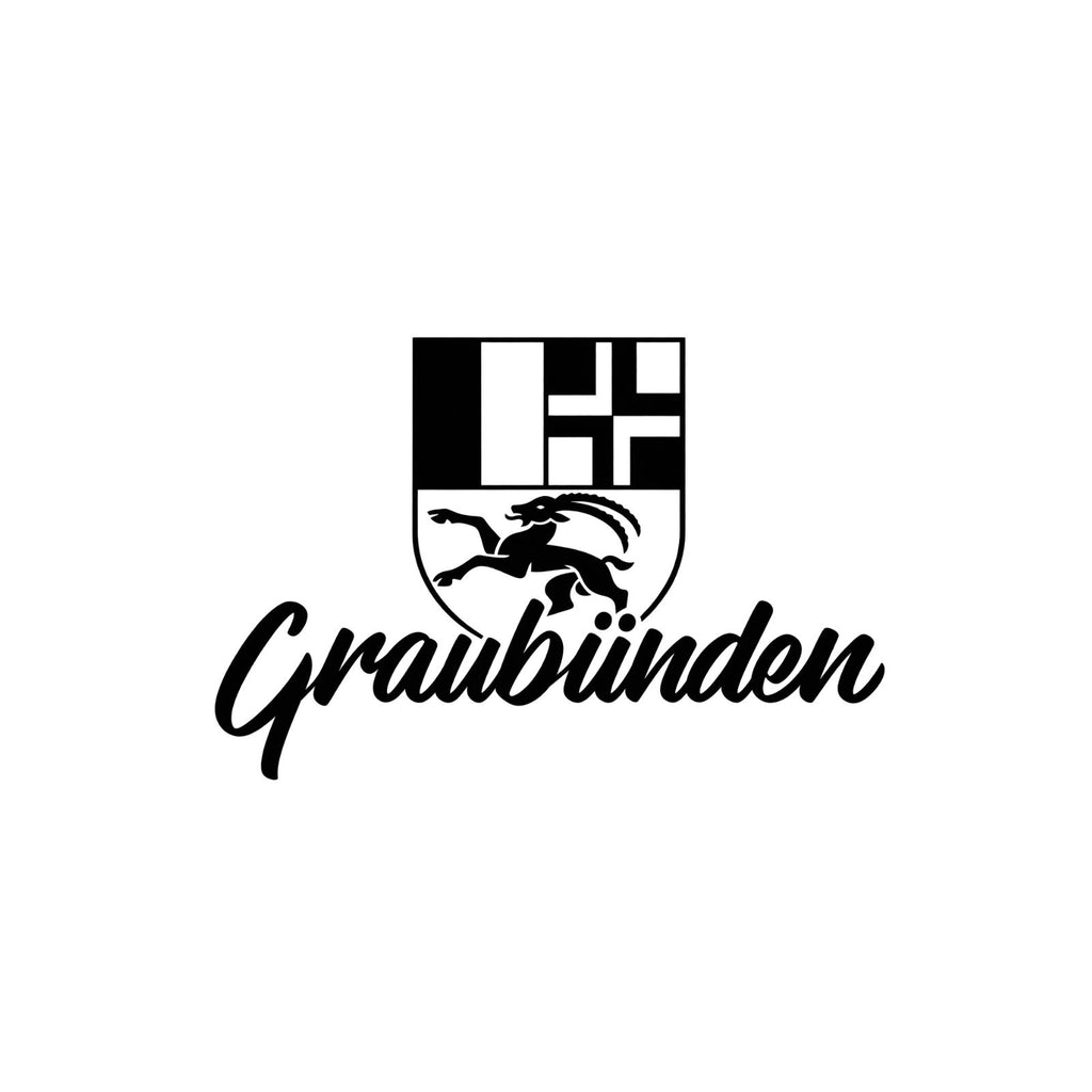 Sticker mit Kantonswappen und „Graubünden“-Schrift, schwarz/weiß