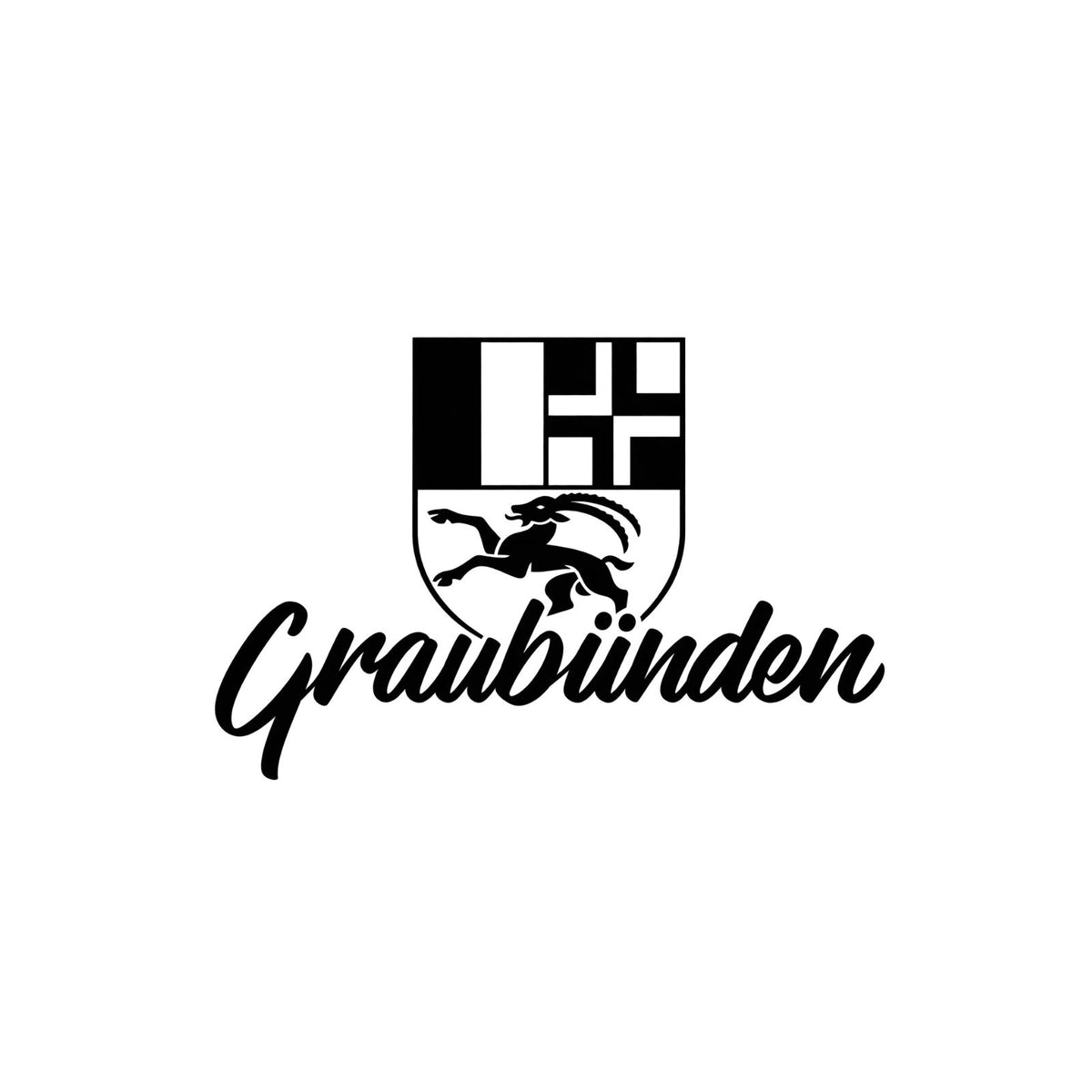Sticker mit Kantonswappen und „Graubünden“-Schrift, schwarz/weiß