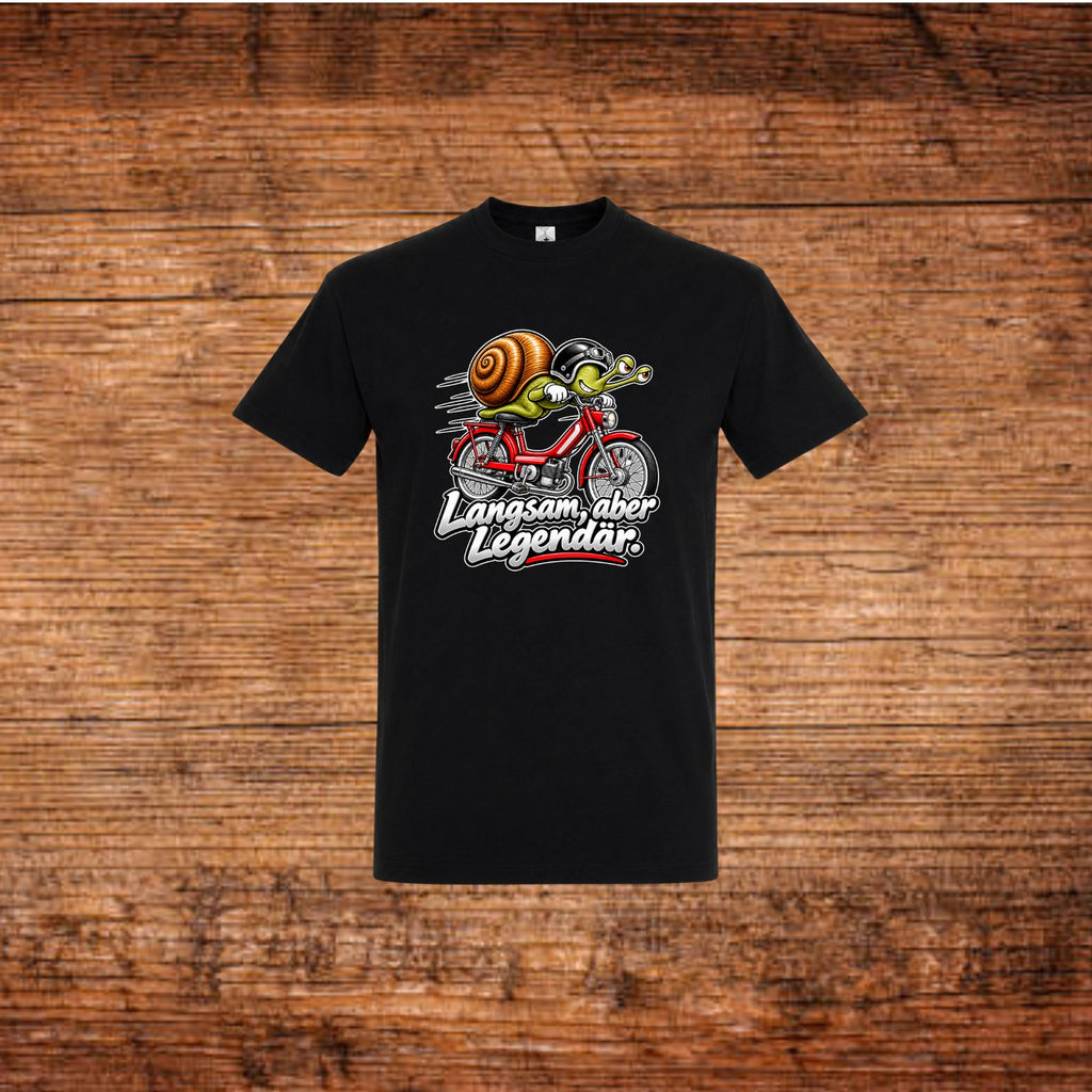 Mofa-T-Shirt in Schwarz mit Schnecken-Motorrad-Print