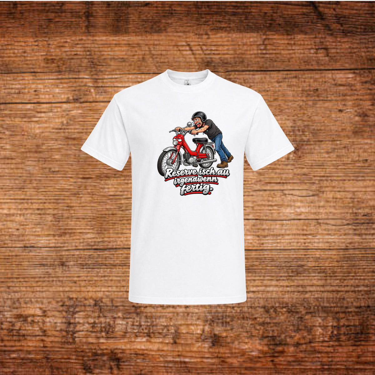 Weiße T-Shirt mit rundem Halsausschnitt und Mofa-Motiv-Print