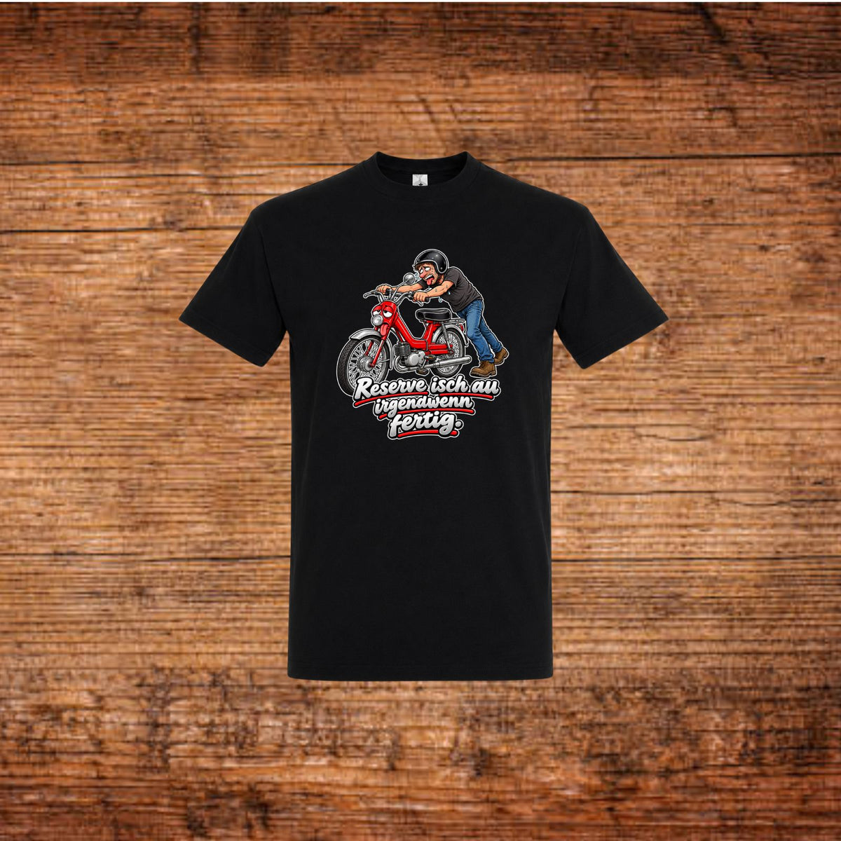 Schwarzes T-Shirt mit rundem Halsausschnitt und Mofa-Motiv-Print