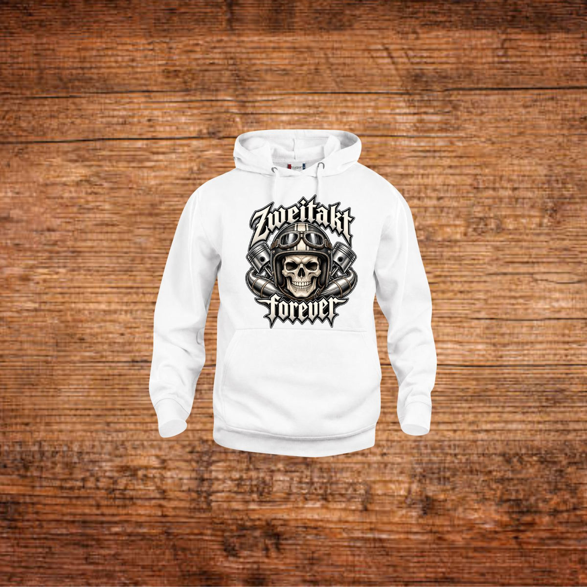 Weißer Hoodie mit Totenkopf-Motiv, Kapuze und Kängurutasche