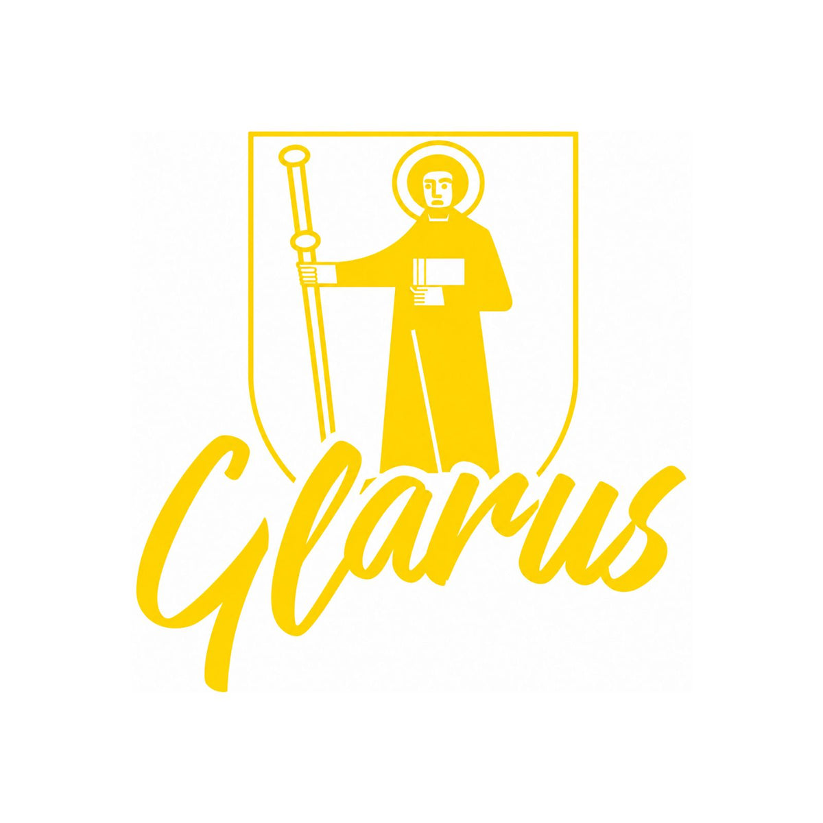 Glarus-Sticker mit Wappen und Schriftzug „Glarus“ in Gelb auf Weiß