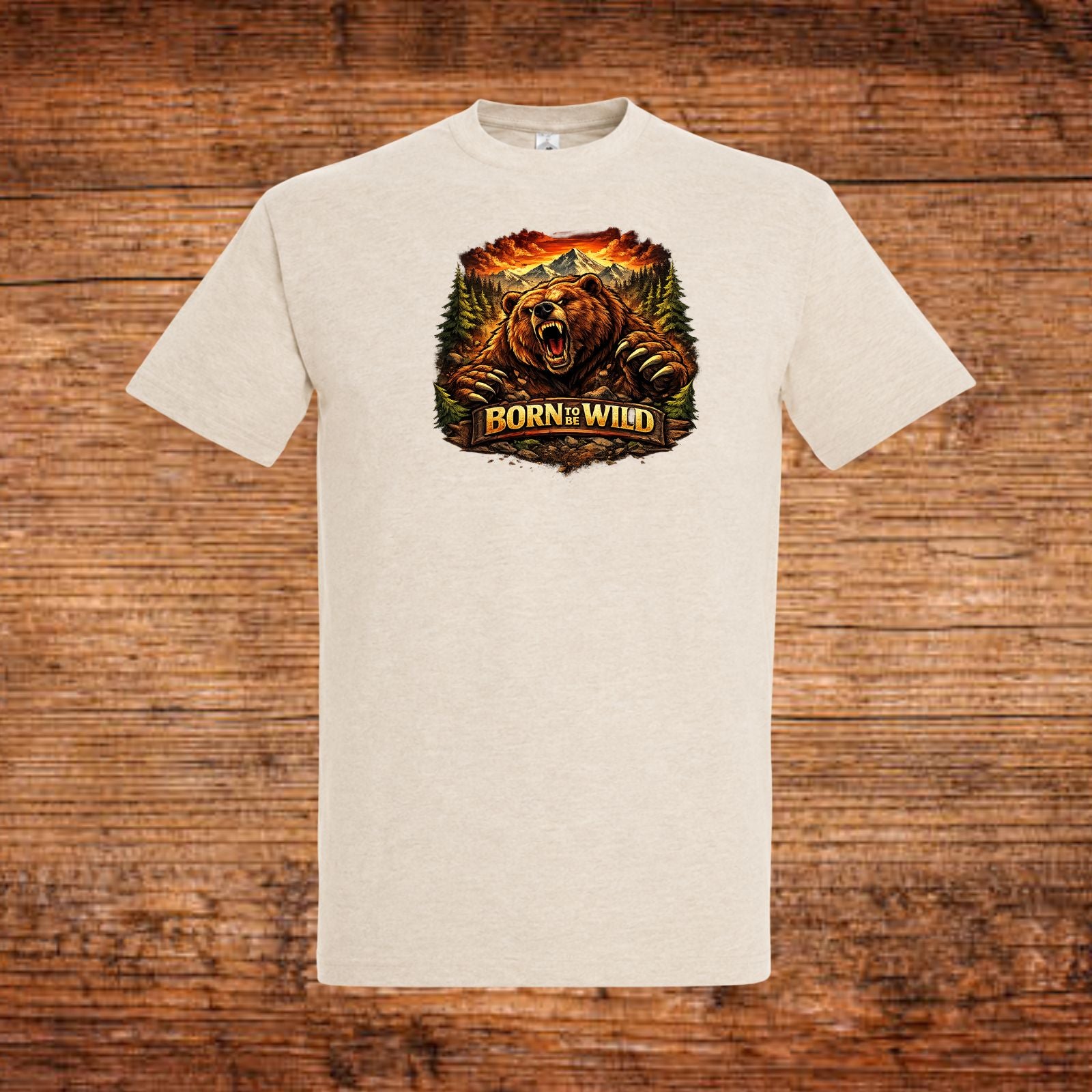 Weißes T-Shirt mit Bärenprint und Aufdruck „Born Wild“