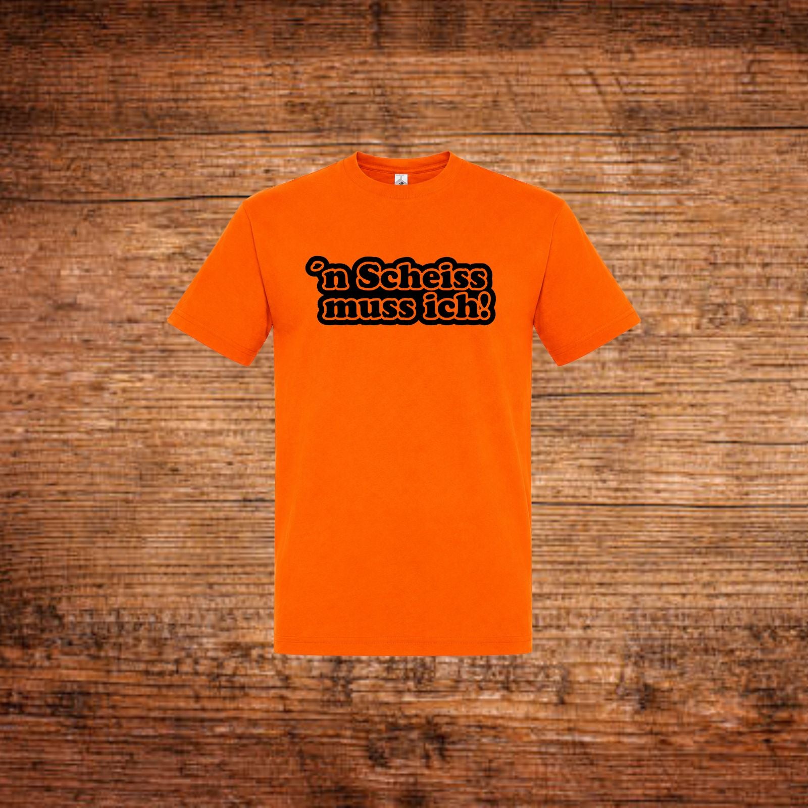 Oranges Statement-T-Shirt mit Frontprint „'n Scheiss muss ich“