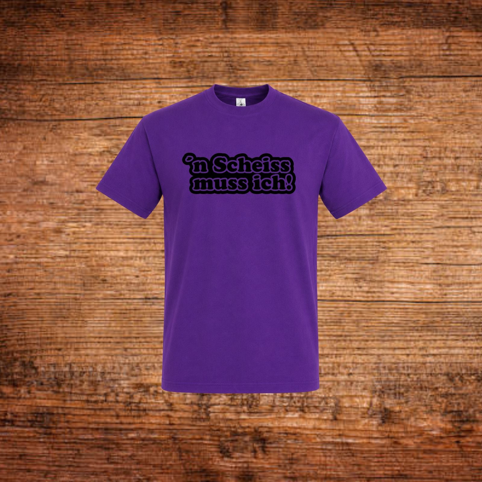 Lila Statement-T-Shirt mit Frontprint „'n Scheiss muss ich“