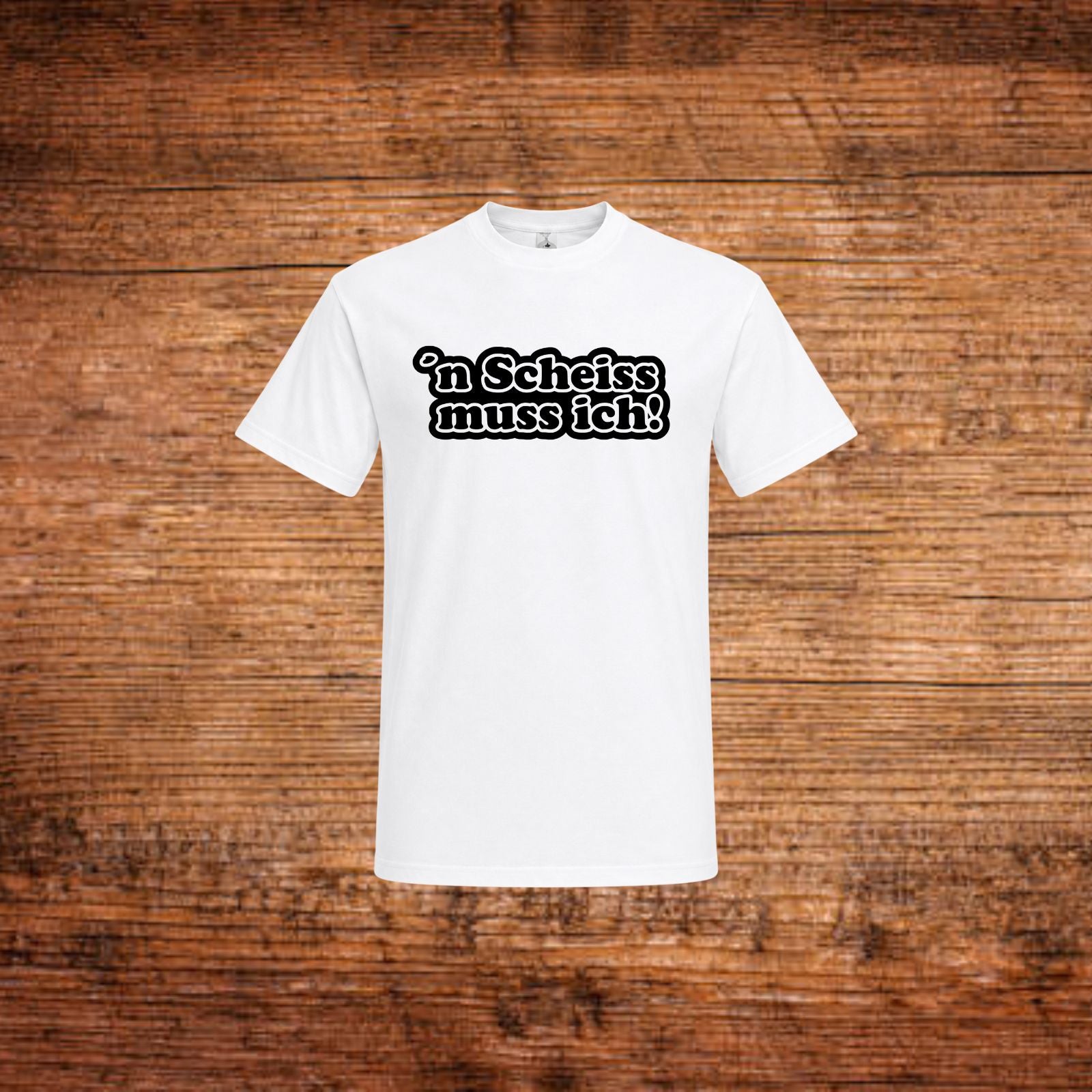Weißes Statement-T-Shirt mit Frontprint „'n Scheiss muss ich“