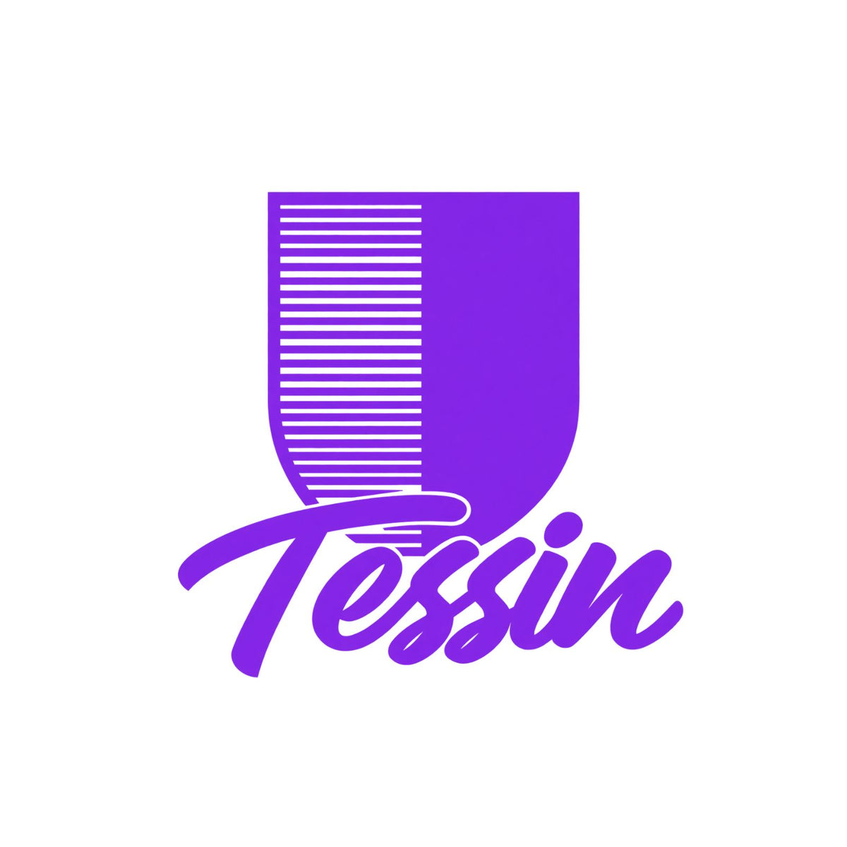 Tessin-Wappenaufkleber mit Schriftzug: violetter Schild mit weißen Linien, „Tessin“ violett-weiß.
