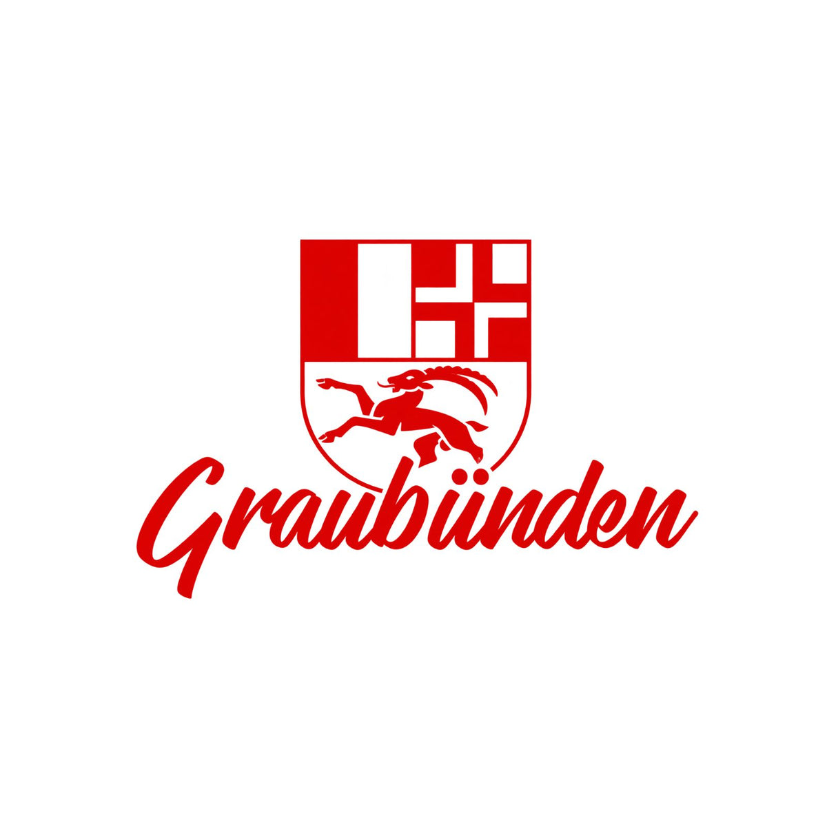 Sticker mit Kantonswappen und „Graubünden“-Schrift, rot/weiß