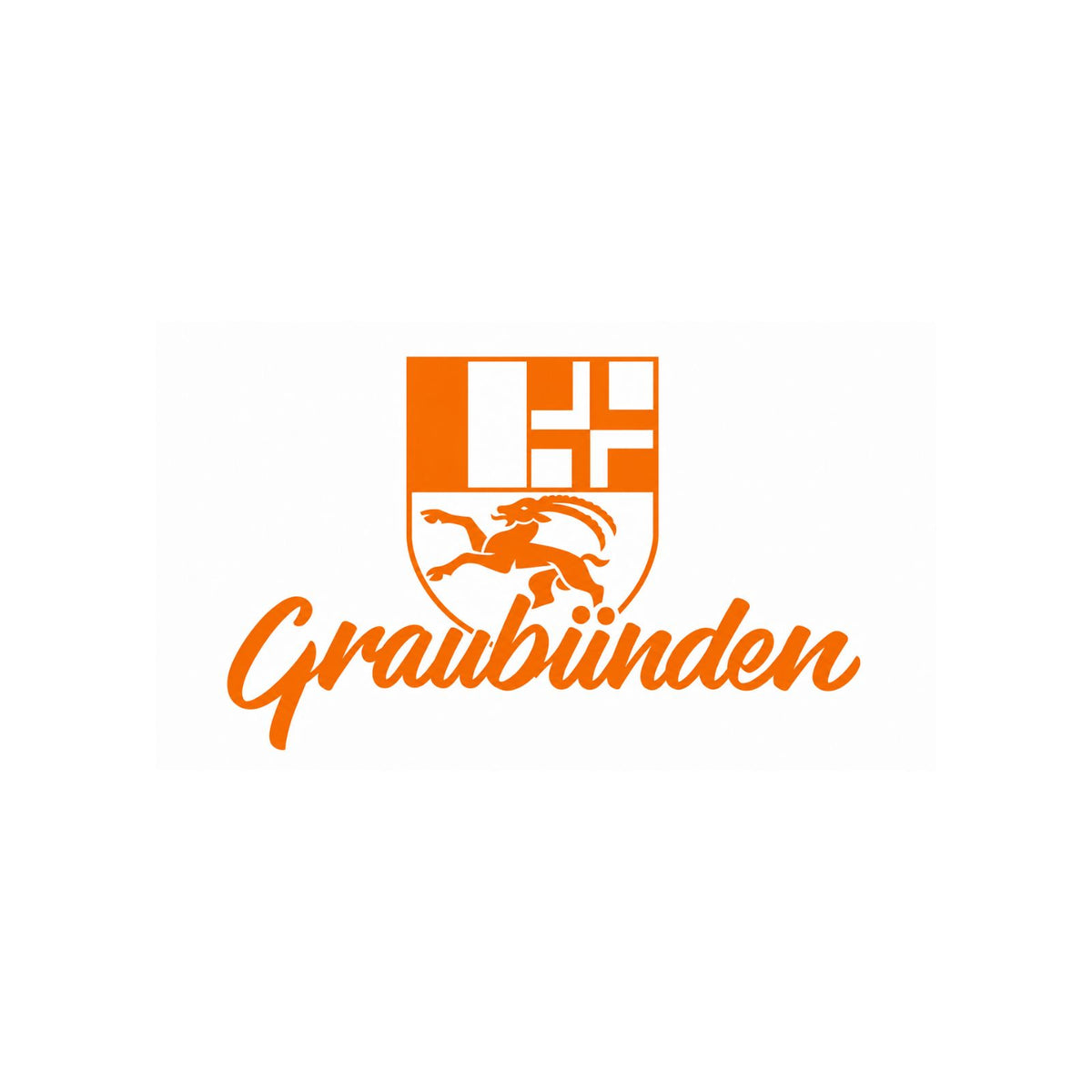 Sticker mit Kantonswappen und „Graubünden“-Schrift, orange/weiß