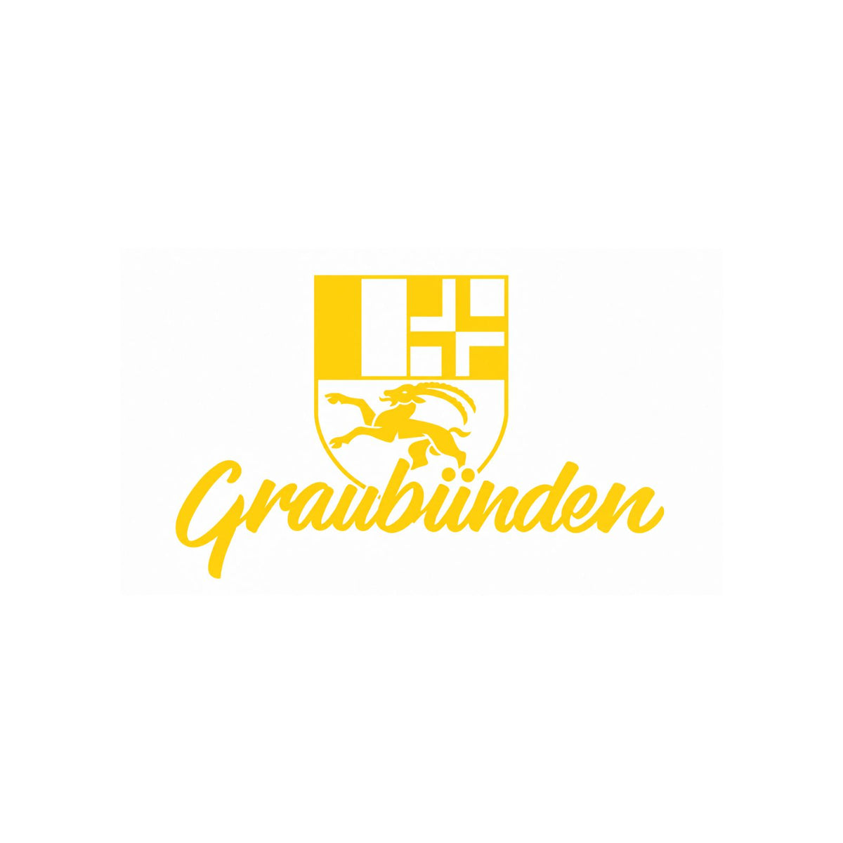 Sticker mit Kantonswappen und „Graubünden“-Schrift, gelb/weiß