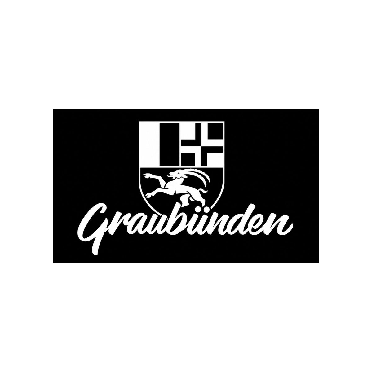 Sticker mit Kantonswappen und „Graubünden“-Schrift, schwarz, weißer Druck