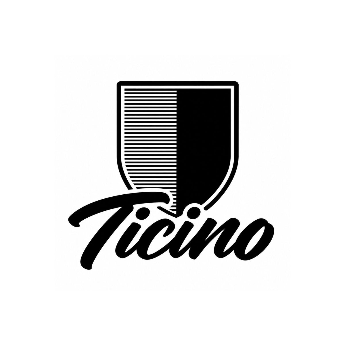 Vinyl-Aufkleber mit Tessiner Wappen und Schriftzug „Ticino“, schwarz mit weißer Kontur