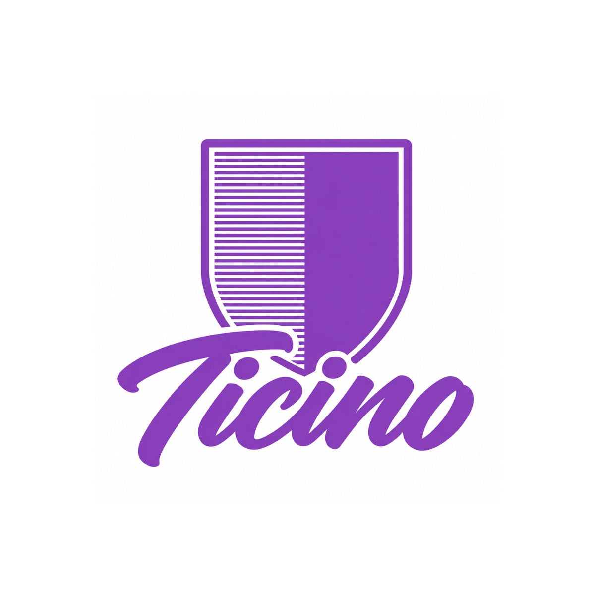 Vinyl-Aufkleber mit Tessiner Wappen und Schriftzug „Ticino“, lila mit weißer Kontur