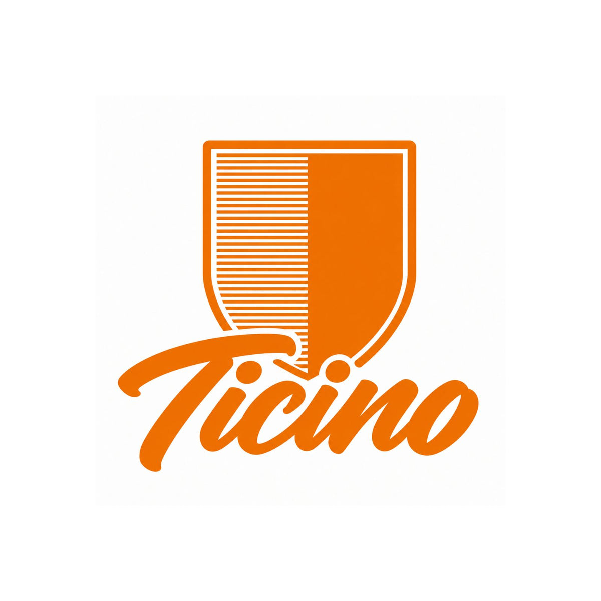 Vinyl-Aufkleber mit Tessiner Wappen und Schriftzug „Ticino“, orange mit weißer Kontur