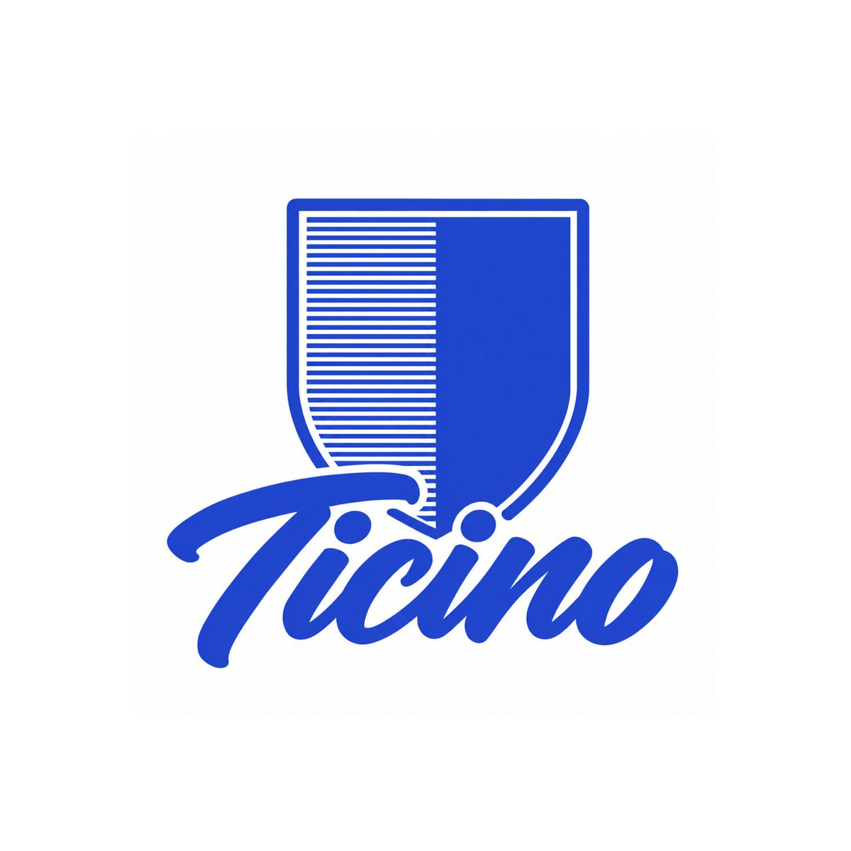 Vinyl-Aufkleber mit Tessiner Wappen und Schriftzug „Ticino“, blau mit weißer Kontur