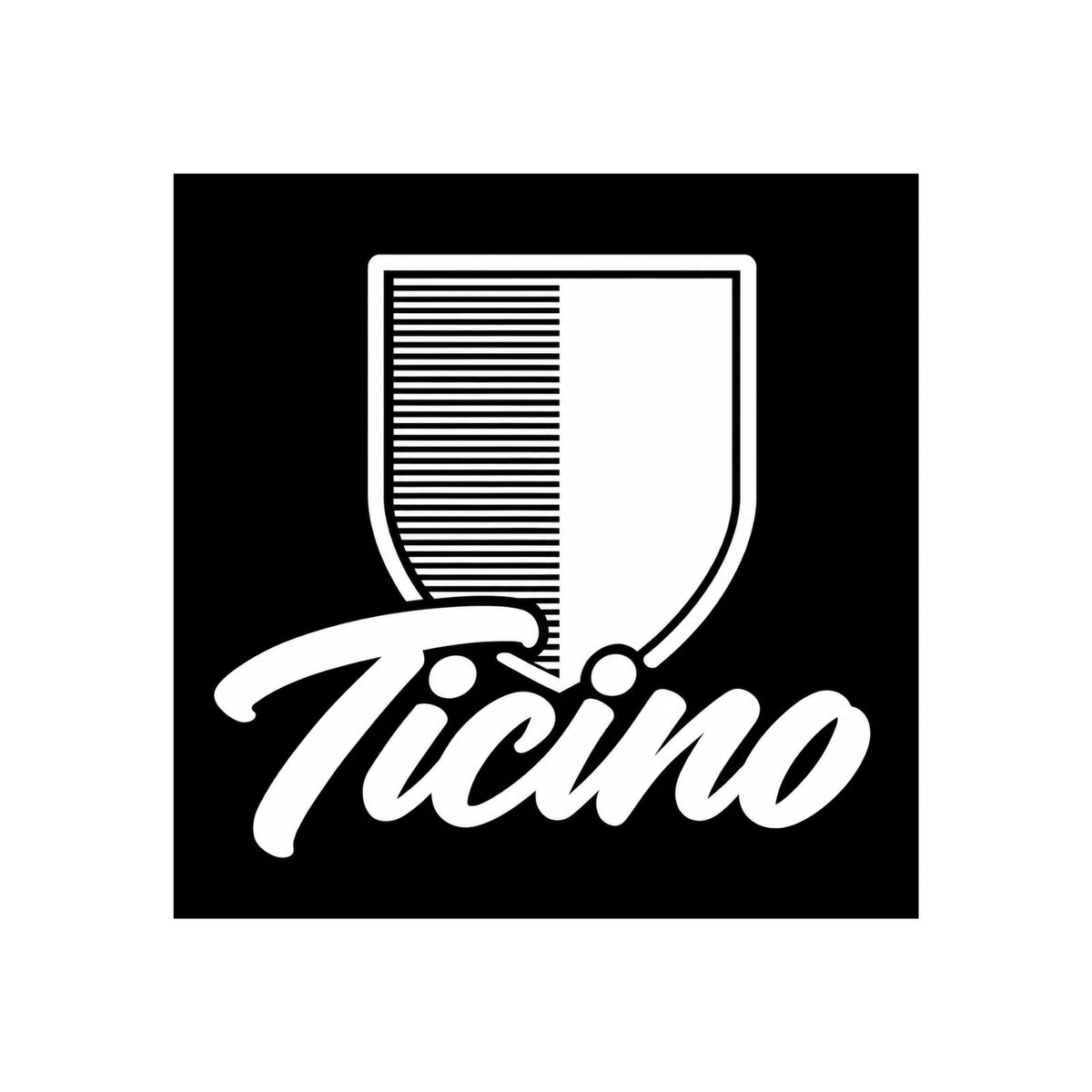 Vinyl-Aufkleber mit Tessiner Wappen und Schriftzug „Ticino“, schwarz mit weißem Druck